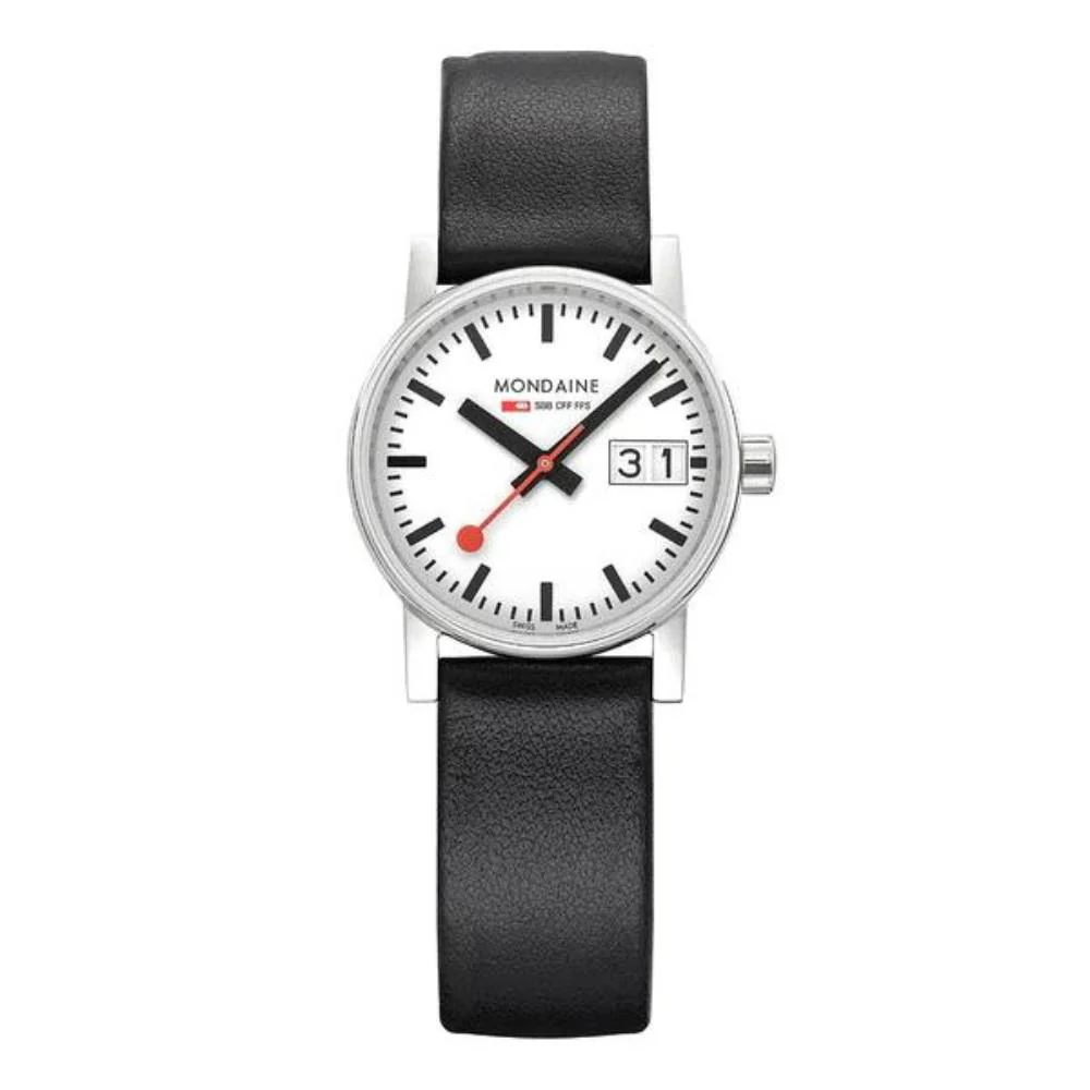 Mondaine Evo2 Black Vegan Grape Leather White Dial Women's Watch MSE.30210.LBV - Image 7