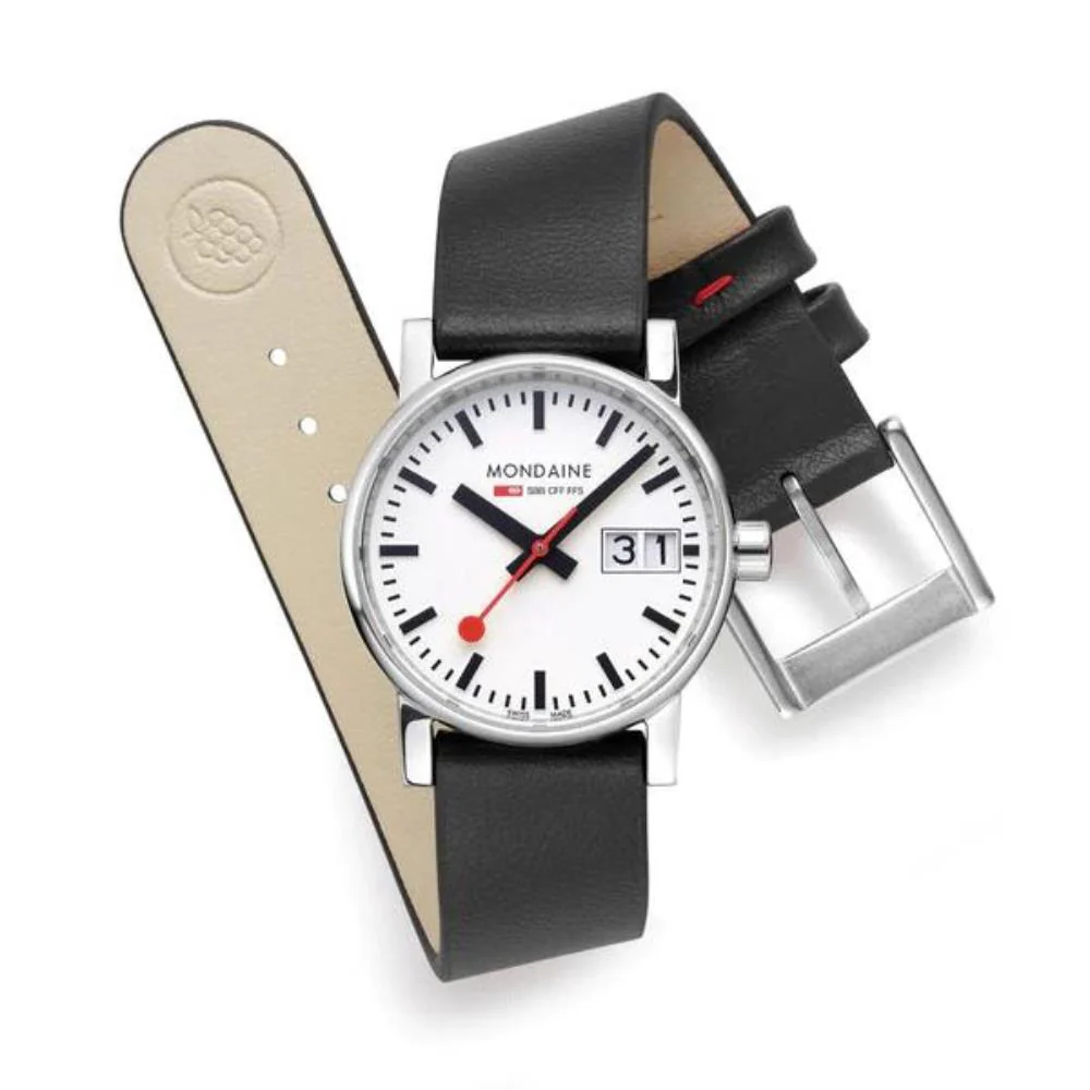 Mondaine Evo2 Black Vegan Grape Leather White Dial Women's Watch MSE.30210.LBV - Image 9
