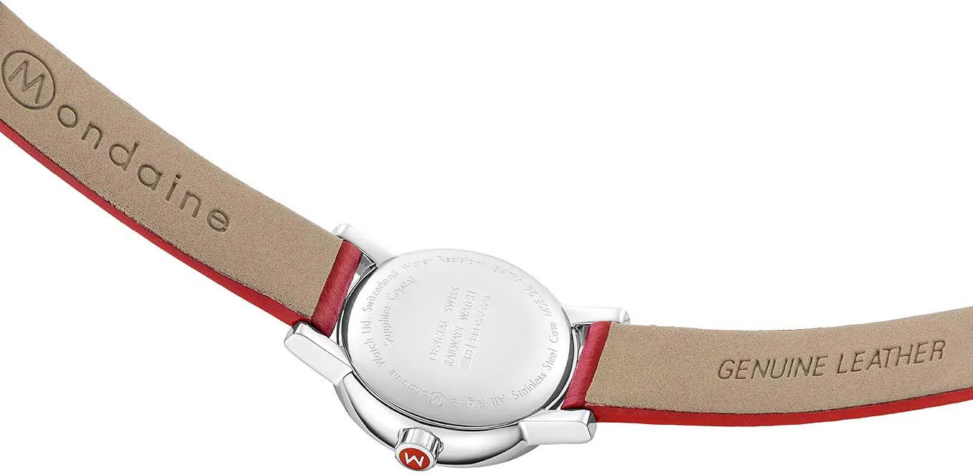 Mondaine evo2 Petite Red Leather Strap White Dial Ladies Watch MSE.26110.LC - Image 2