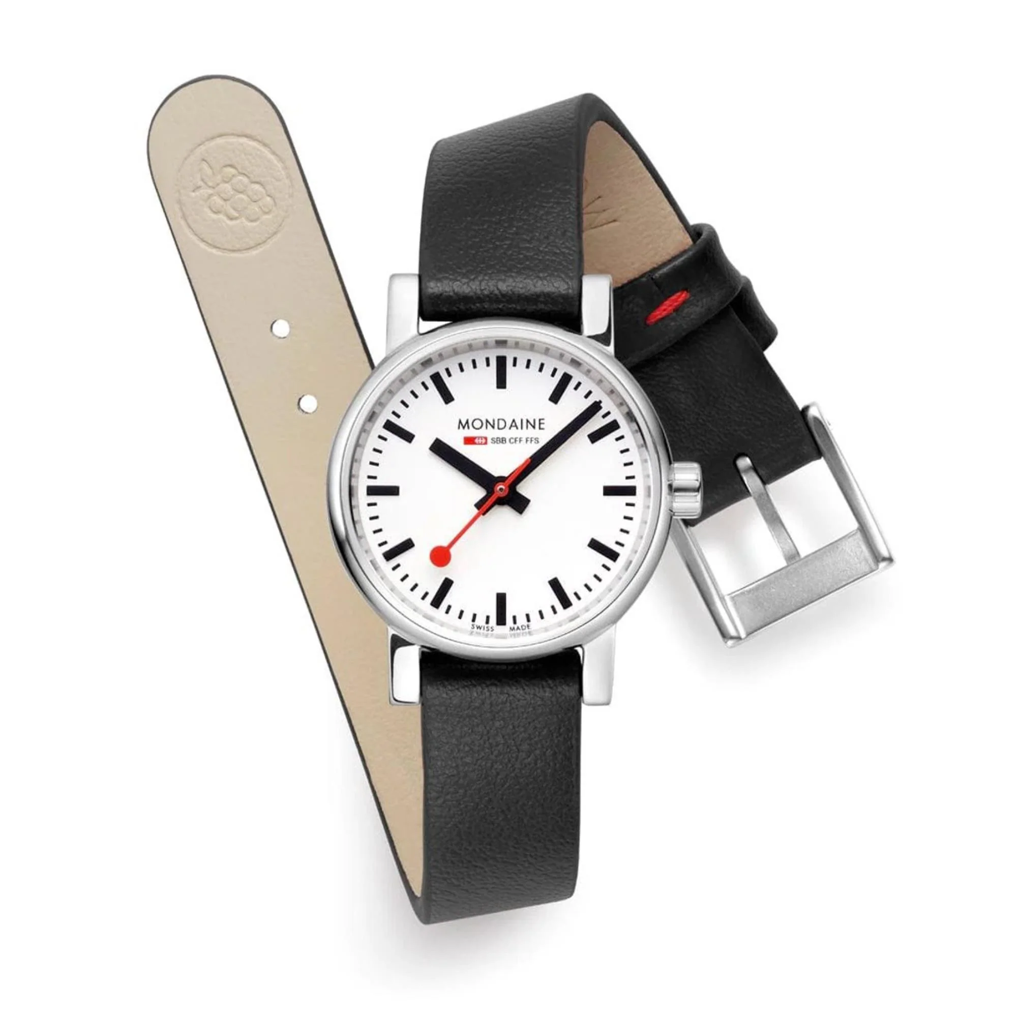 Mondaine EVO2 Quartz White Dial Black Vegan Grape Leather Strap Ladies Watch MSE.26110.LBV - Image 4