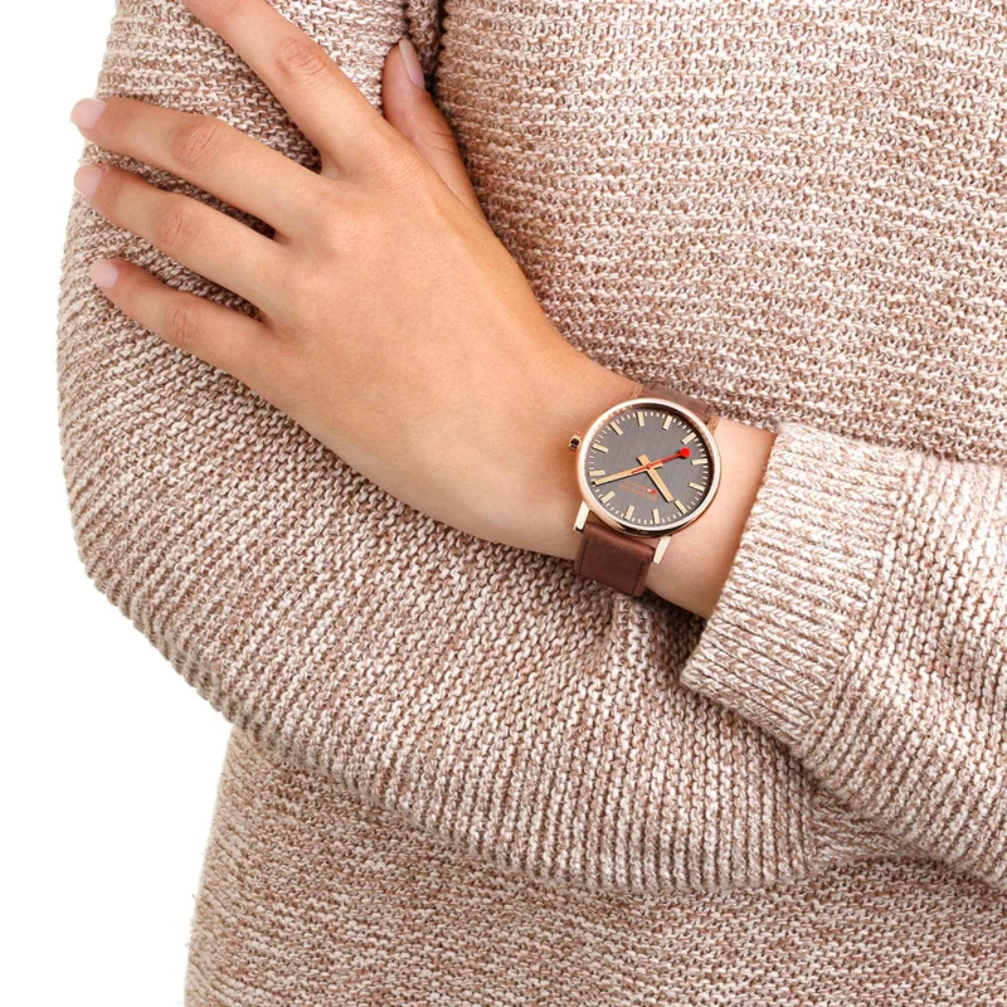 Mondaine Evo2 Rose Gold Grey Dial Leather Strap Unisex Watch MSE.40181.LG - Image 2
