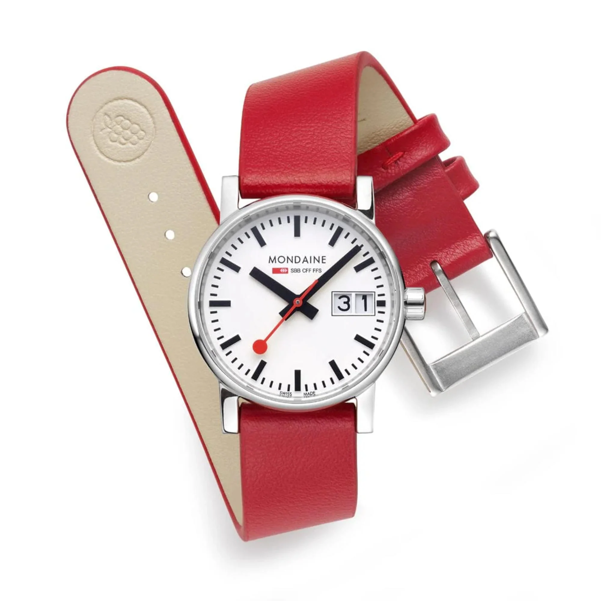 Mondaine Evo2 White Dial Red Vegan Grape Leather Ladies Watch MSE.30210.LCV - Image 4