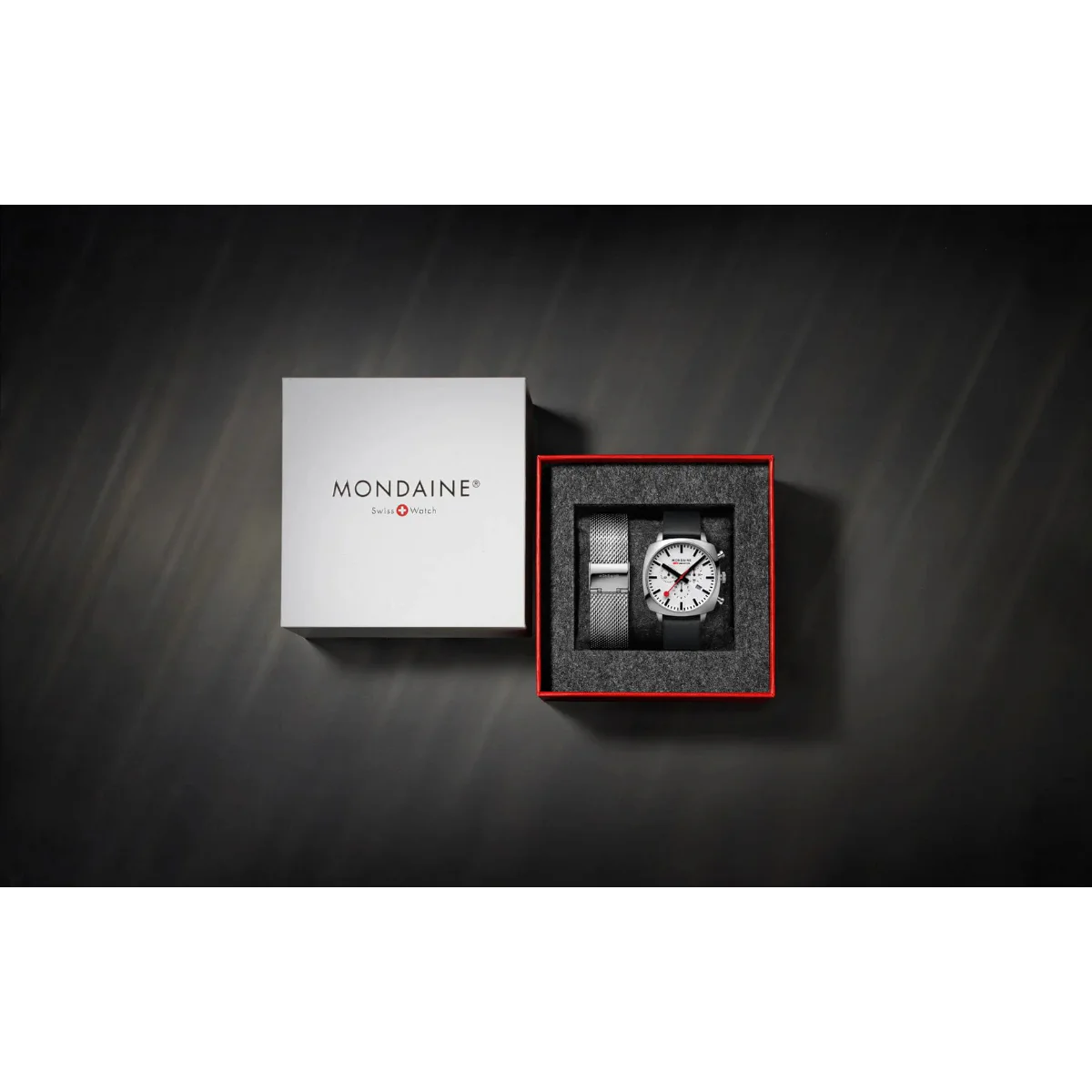 Mondaine Grand Cushion Chronograph Quartz White Dial Leather Strap Men's Watch MSL.41410.LBV.SET - Image 10