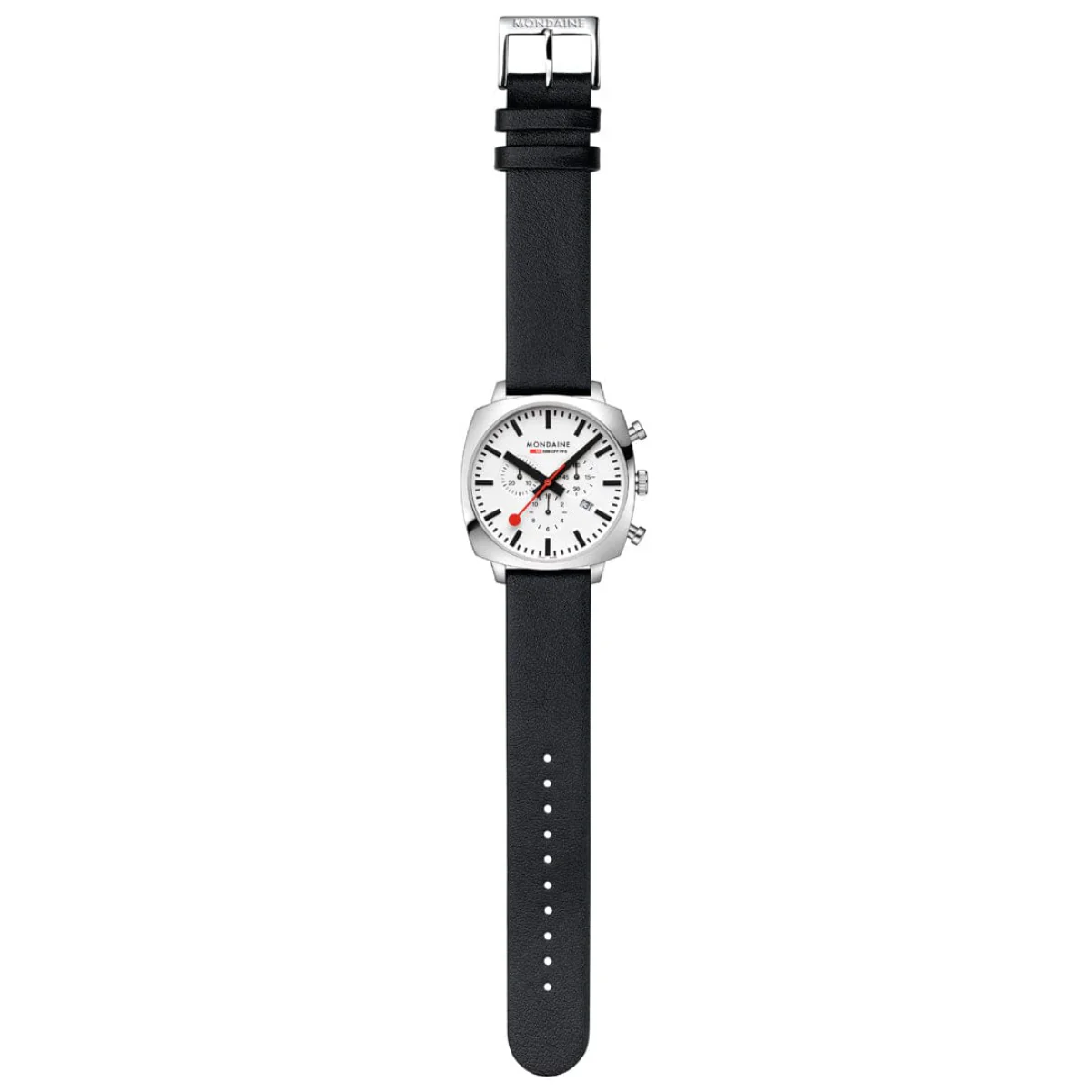 Mondaine Grand Cushion Chronograph Quartz White Dial Leather Strap Men's Watch MSL.41410.LBV.SET - Image 7