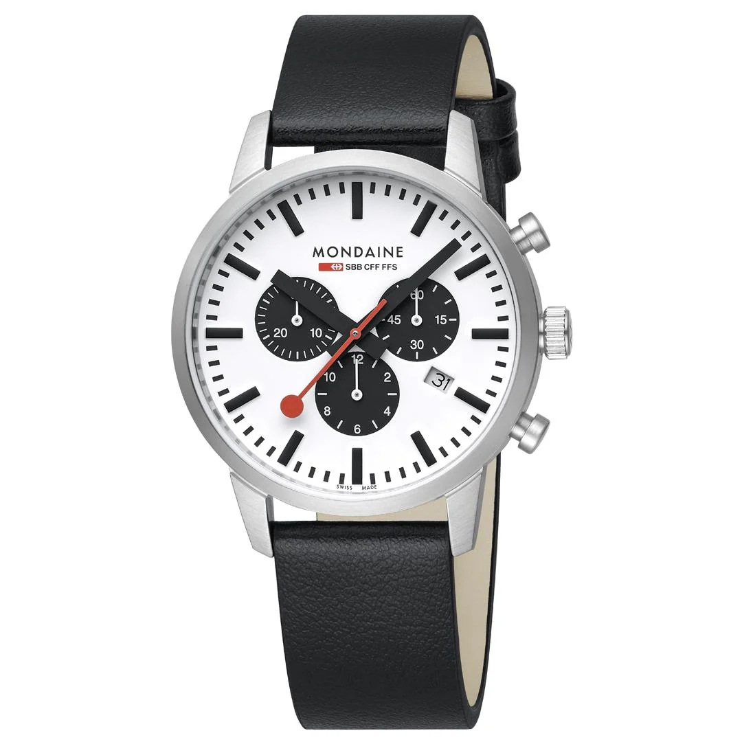 Mondaine Neo SBB Chrono White Dial Leather Strap Men's Watch MSD.41410.LBV - Image 9