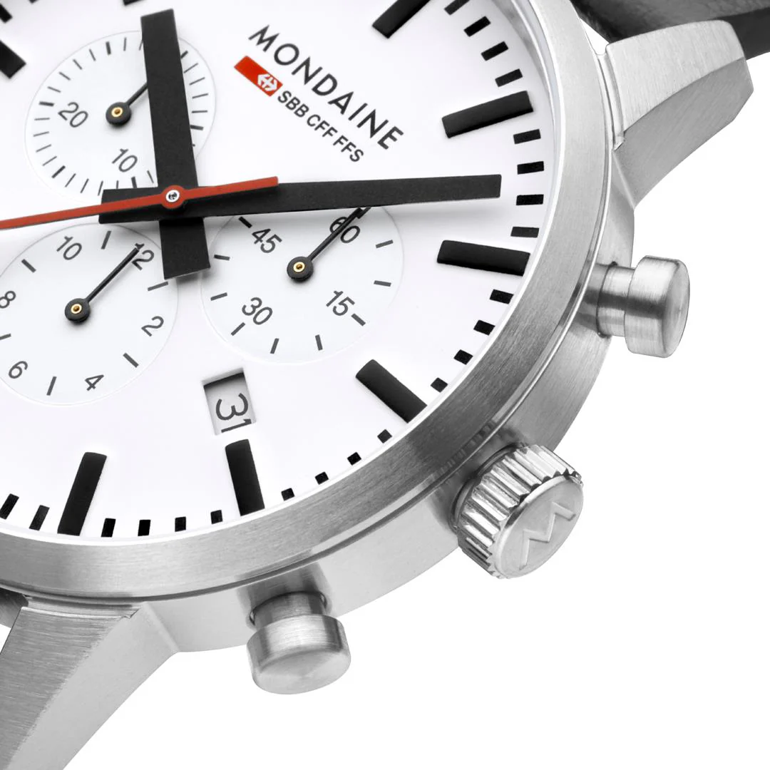 Mondaine Neo SBB Chrono White Dial Grape Leather Strap Men's Watch MSD.41411.LBV - Image 10