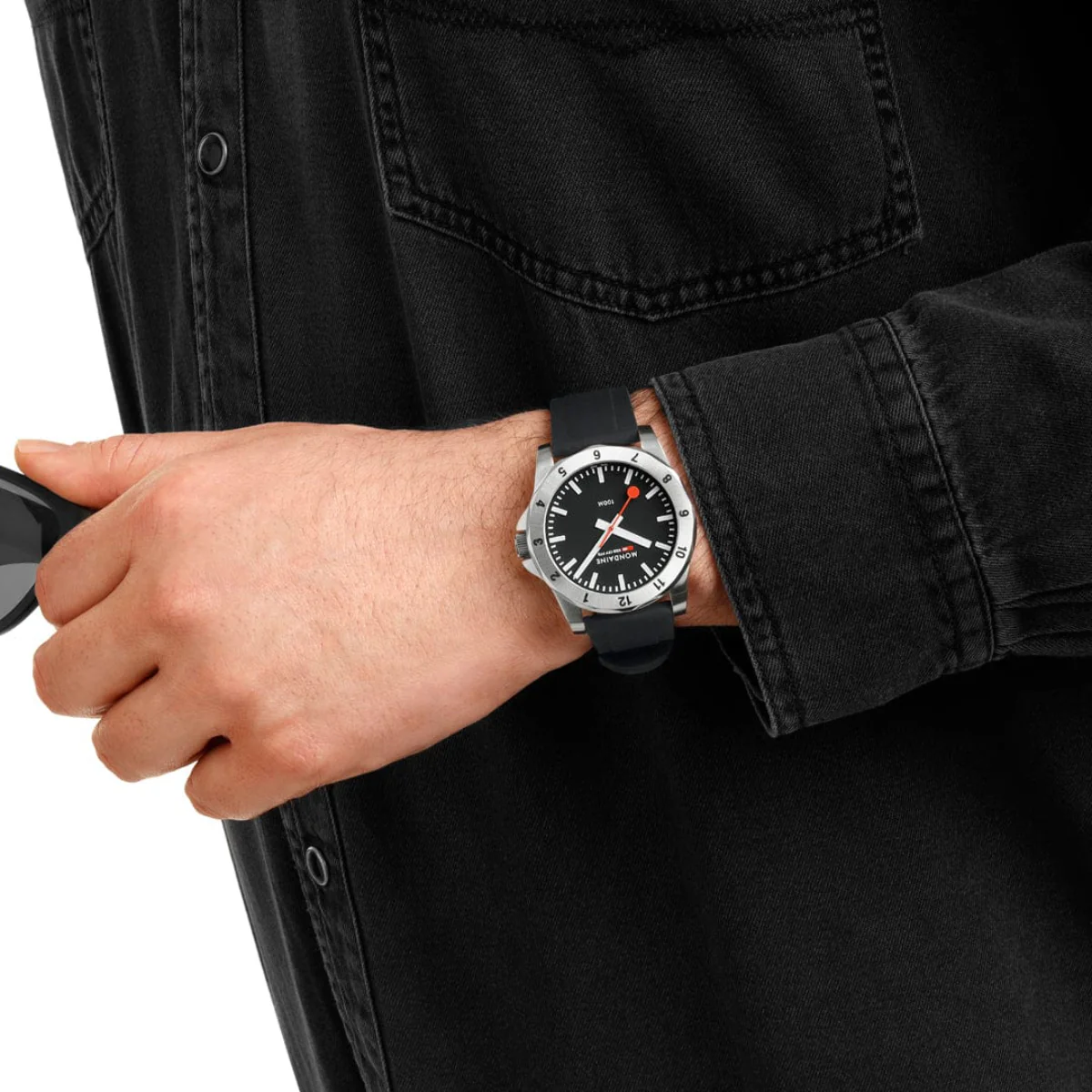 Mondaine Numeri Quartz Black Dial Silicone Strap Men's Watch MSN.42120.RB - Image 2