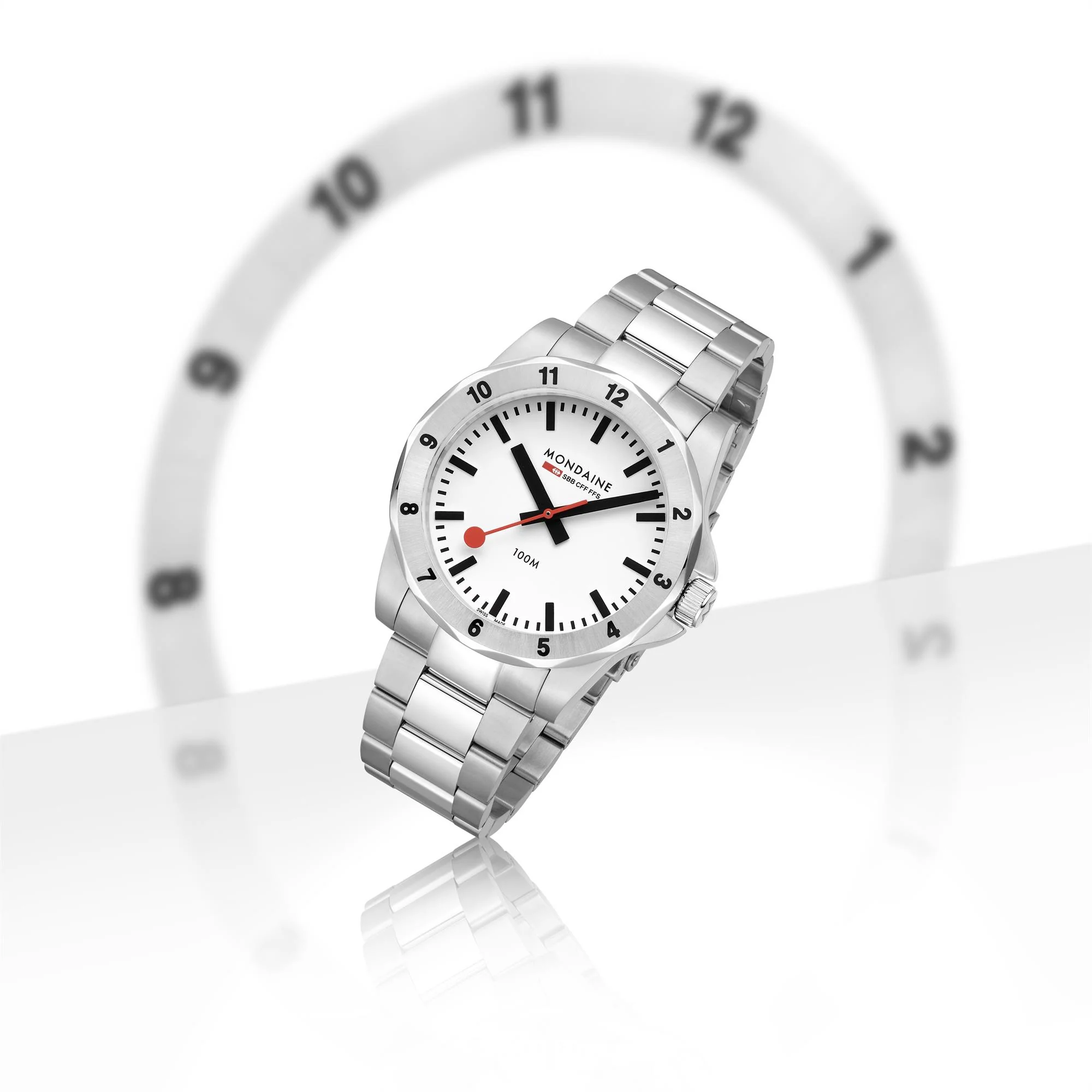 Mondaine Numeri Quartz White Dial Steel Strap Men's Watch MSN.4211B.SK - Image 8