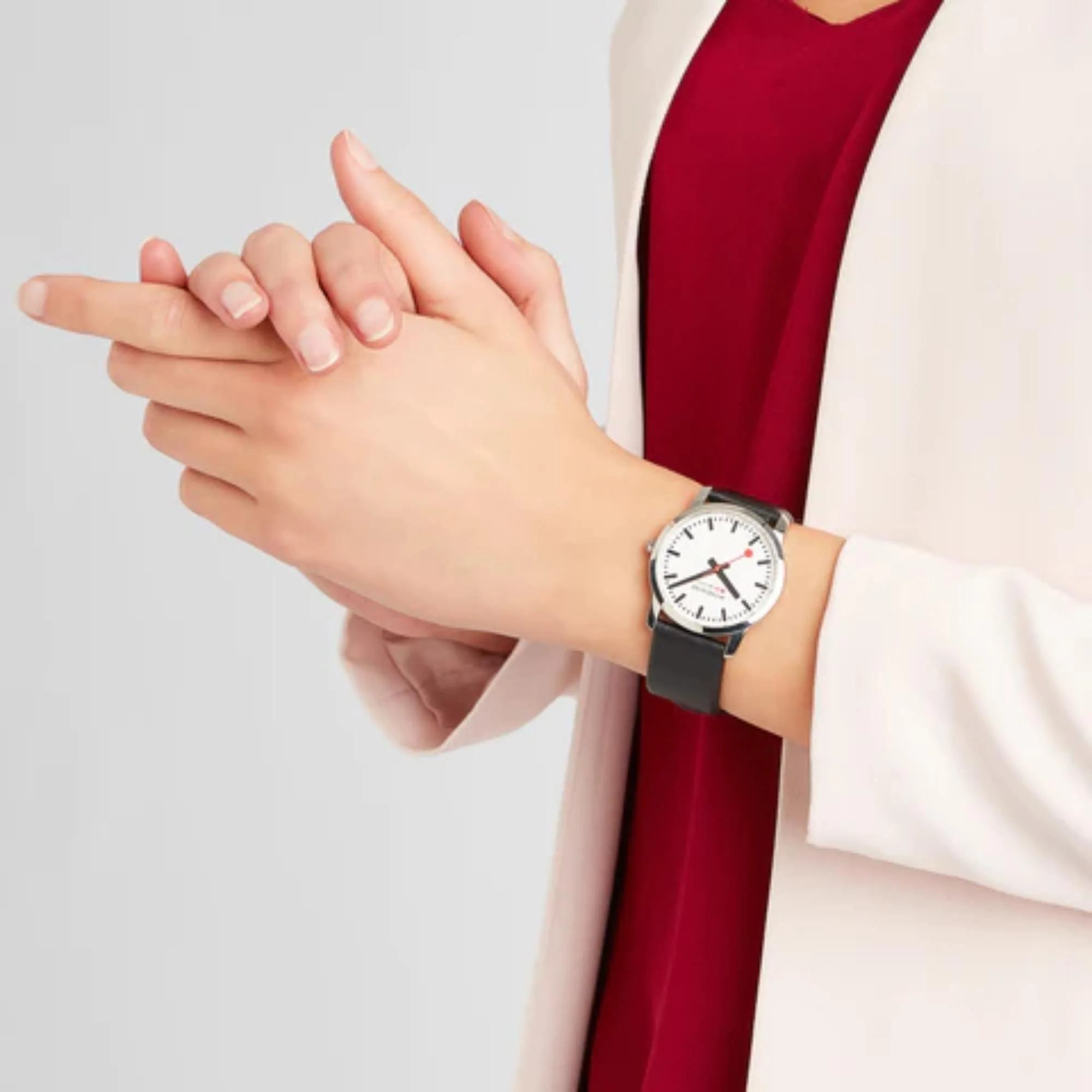 Mondaine Simply Elegant Quartz White Dial Black Leather Strap Unisex Watch A400.30351.11SBB - Image 3