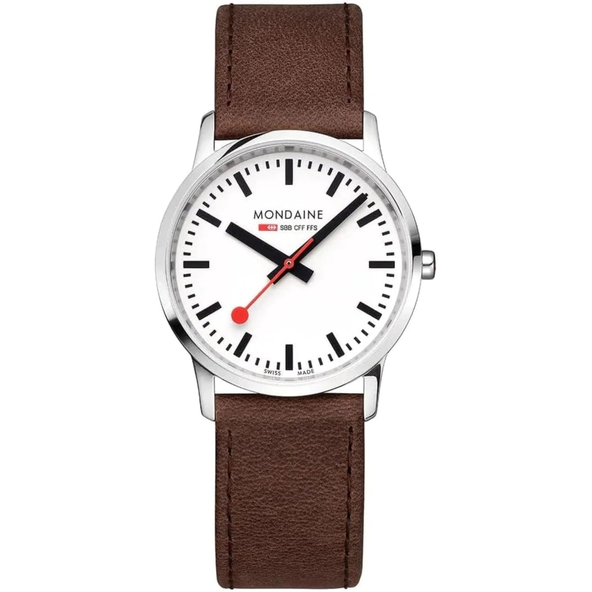 Mondaine Simply Elegant Quartz White Dial Brown Leather Strap Unisex Watch A400.30351.12SBG - Image 3
