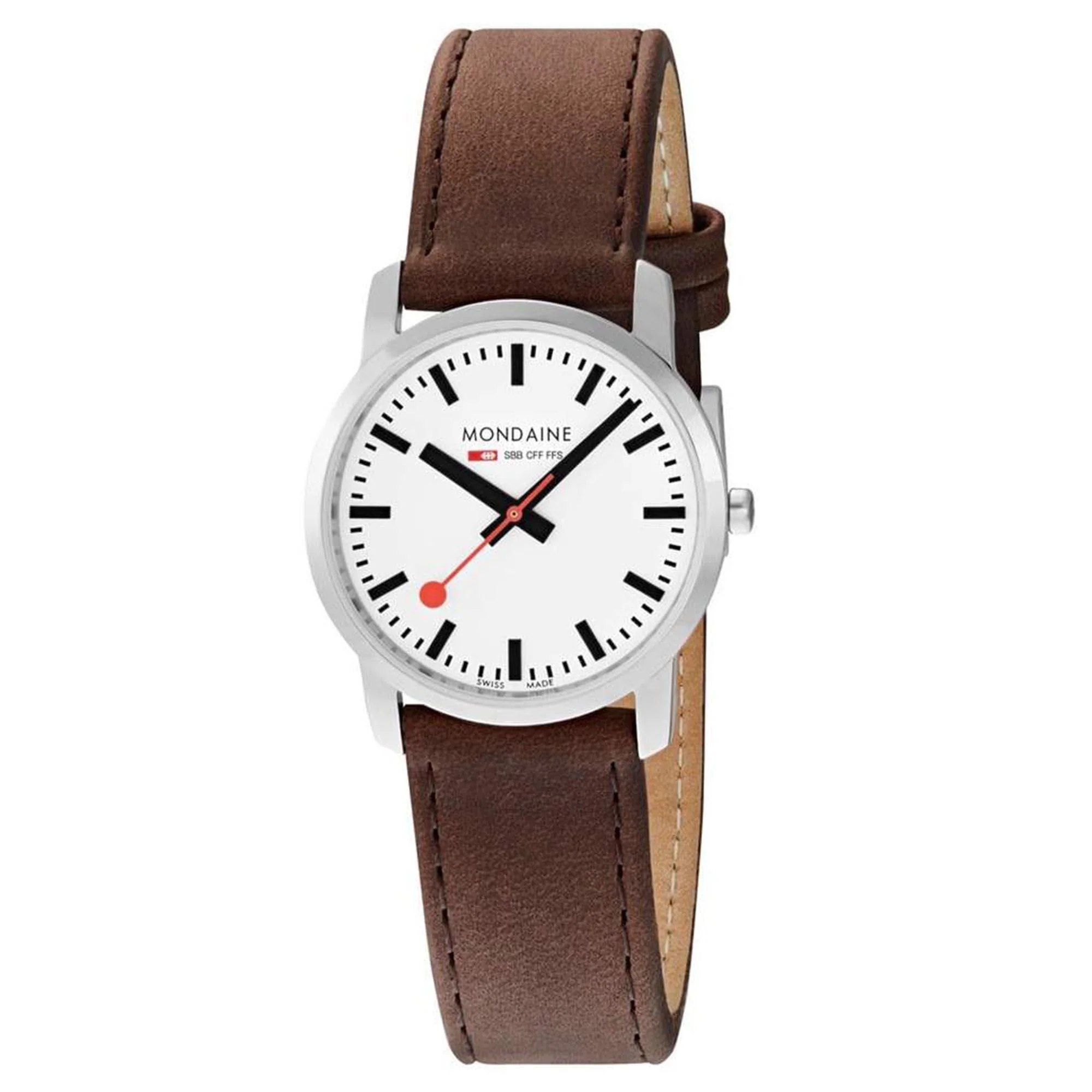 Mondaine Simply Elegant Quartz White Dial Red Leather Strap Unisex Watch A400.30351.11SBP - Image 5