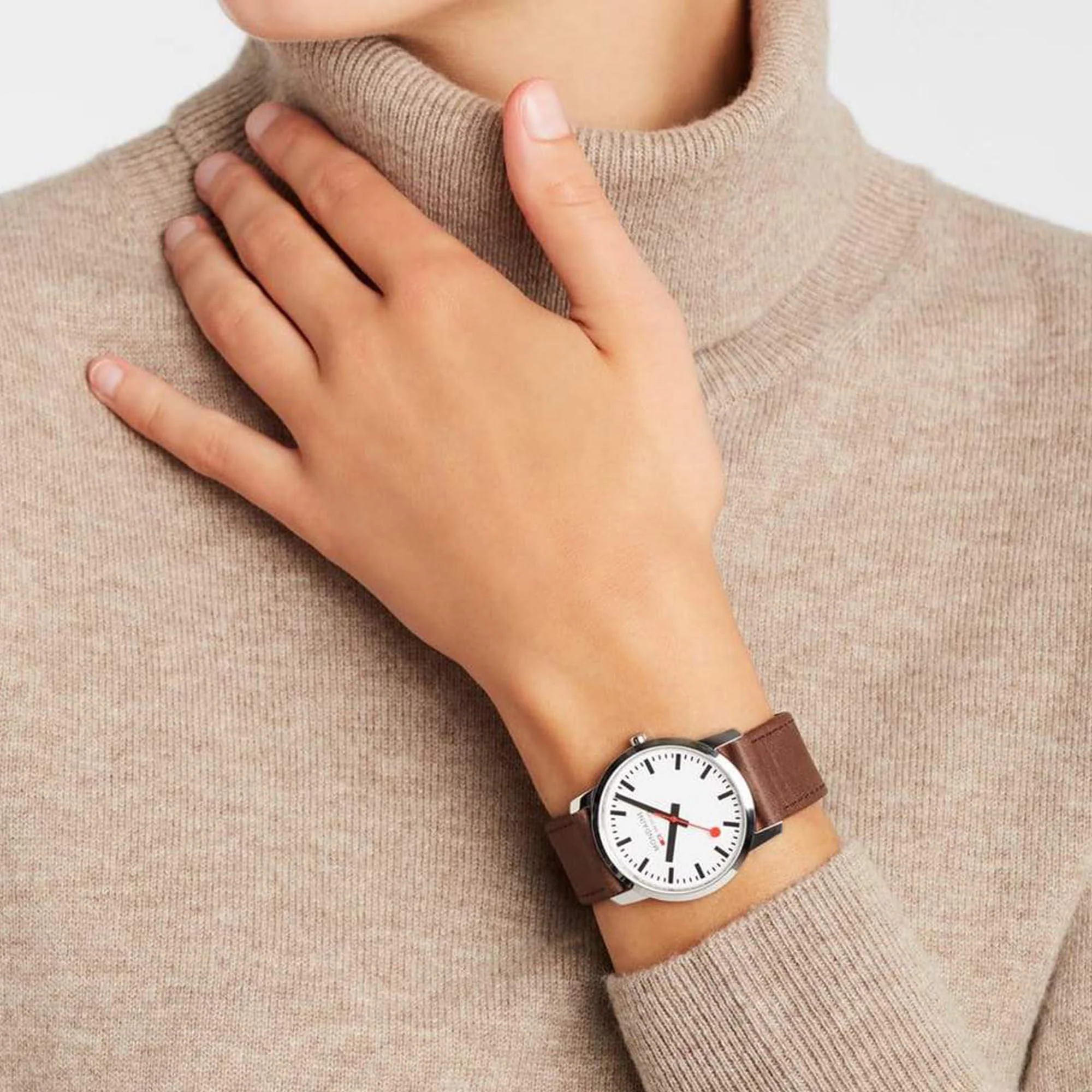 Mondaine Simply Elegant Quartz White Dial Red Leather Strap Unisex Watch A400.30351.11SBP - Image 9