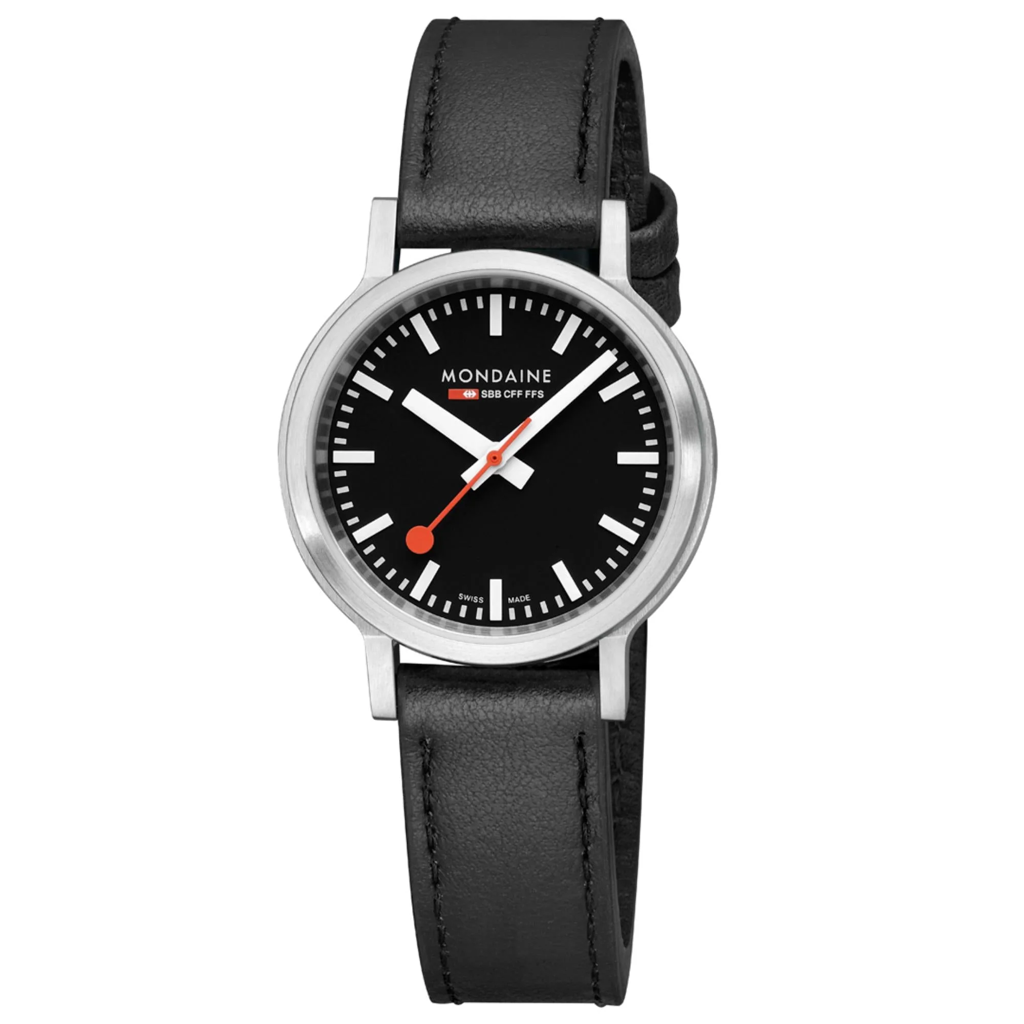 Mondaine stop2go Quartz Black Dial Black Vegan Grape Leather Strap Unisex Watch MST.34020.LBV.SET - Image 10