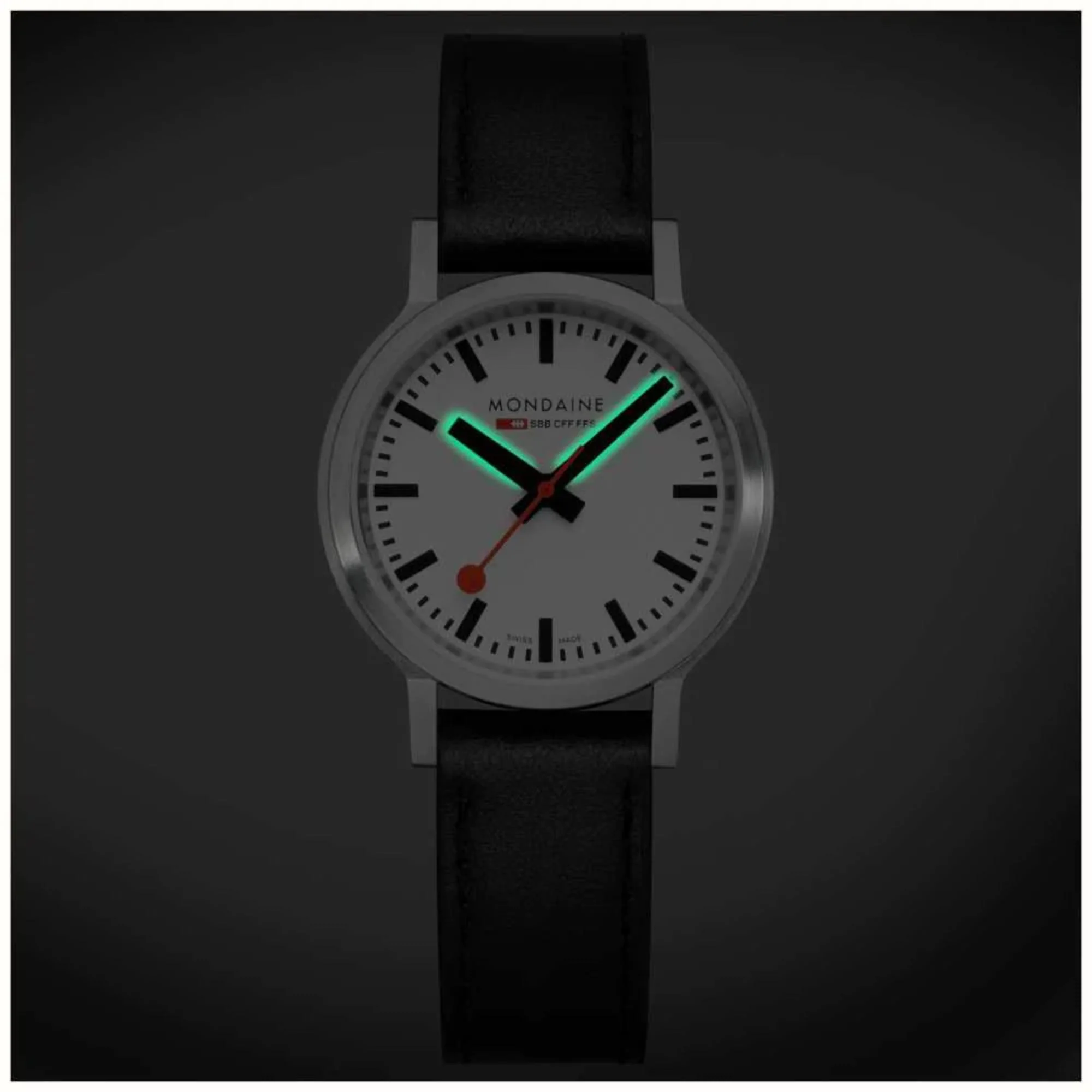 Mondaine stop2go Quartz White Dial Leather Strap Unisex Watch MST.3401B.LBV.SET - Image 3