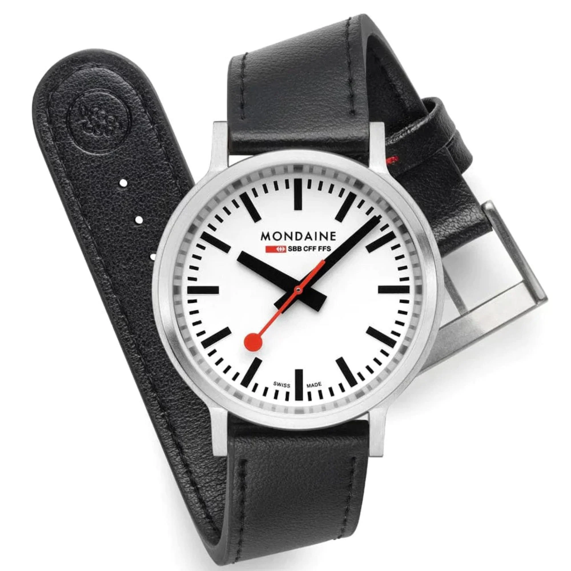 Mondaine stop2go Quartz White Dial Black Vegan Grape Leather Strap Unisex Watch MST.4101B.LBV.2SE - Image 11