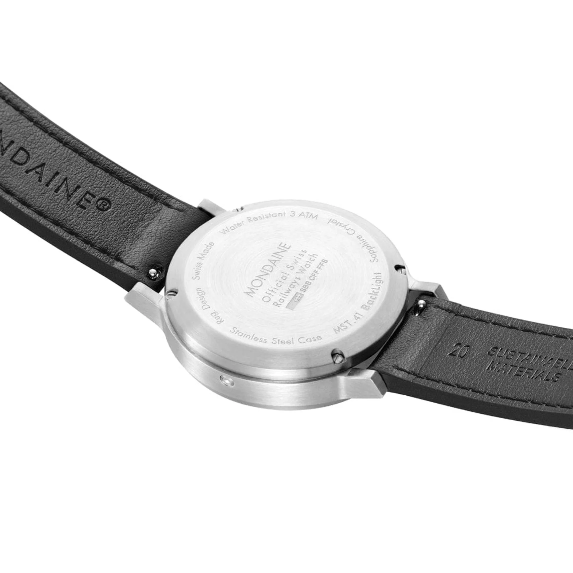 Mondaine stop2go Quartz White Dial Black Vegan Grape Leather Strap Unisex Watch MST.4101B.LBV.2SE - Image 2