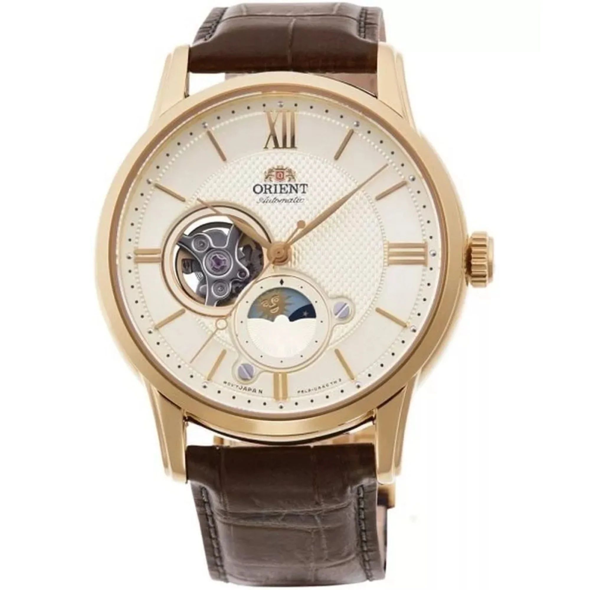 Orient Bambino Open Heart Sun & Moon Automatic White Dial Leather Strap Men’s Watch RA-AS0010S30B - Image 8