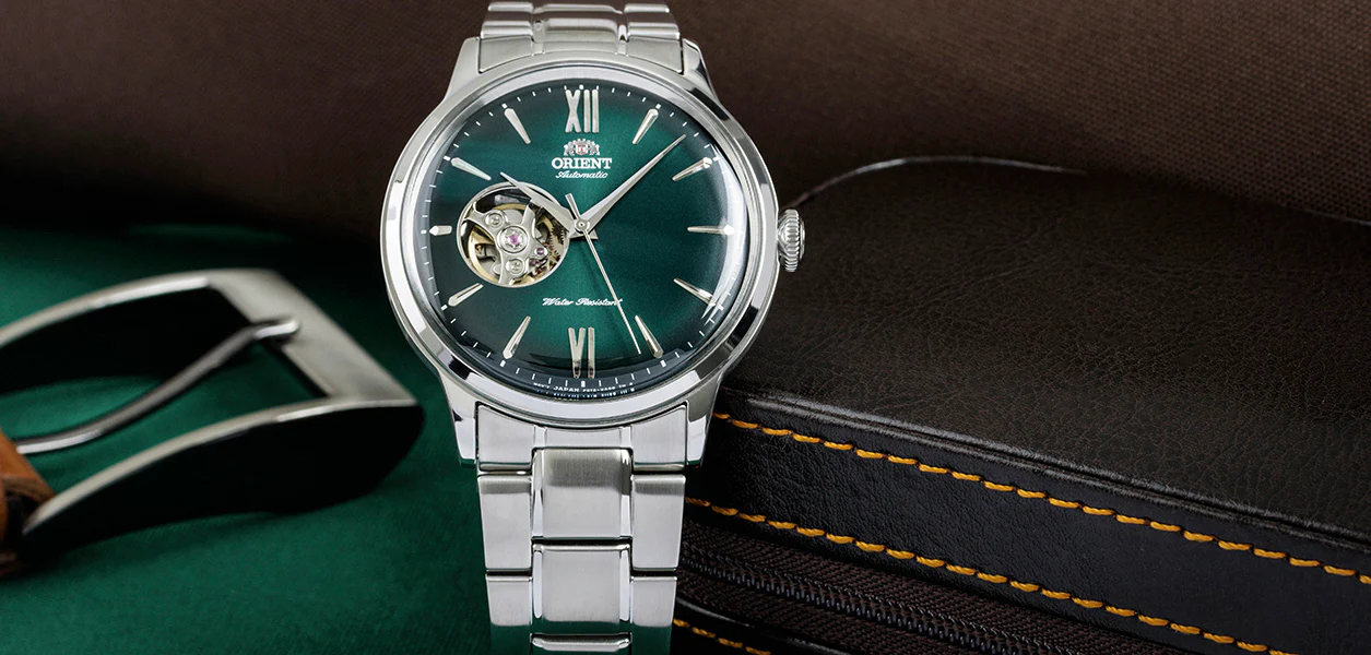 Orient Bambino Open Heart Automatic Green Dial Stainless Steel Bracelet Men's Watch RA-AG0026E10B - Image 3