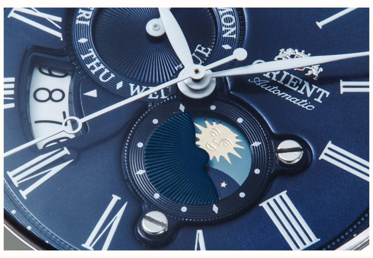 Orient Bambino Sun & Moon Mechanical Blue Dial Blue Leather Strap Men's Watch RA-AK0011D10B - Image 3