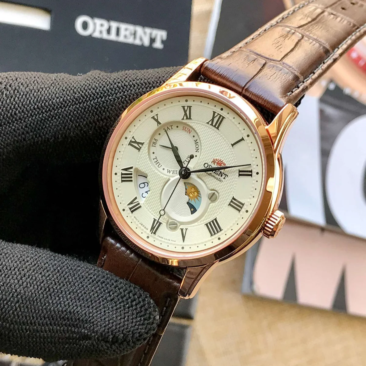 Orient Bambino Sun & Moon Mechanical Champagne Dial Men’s Dress Watch RA-AK0007S30B - Image 8