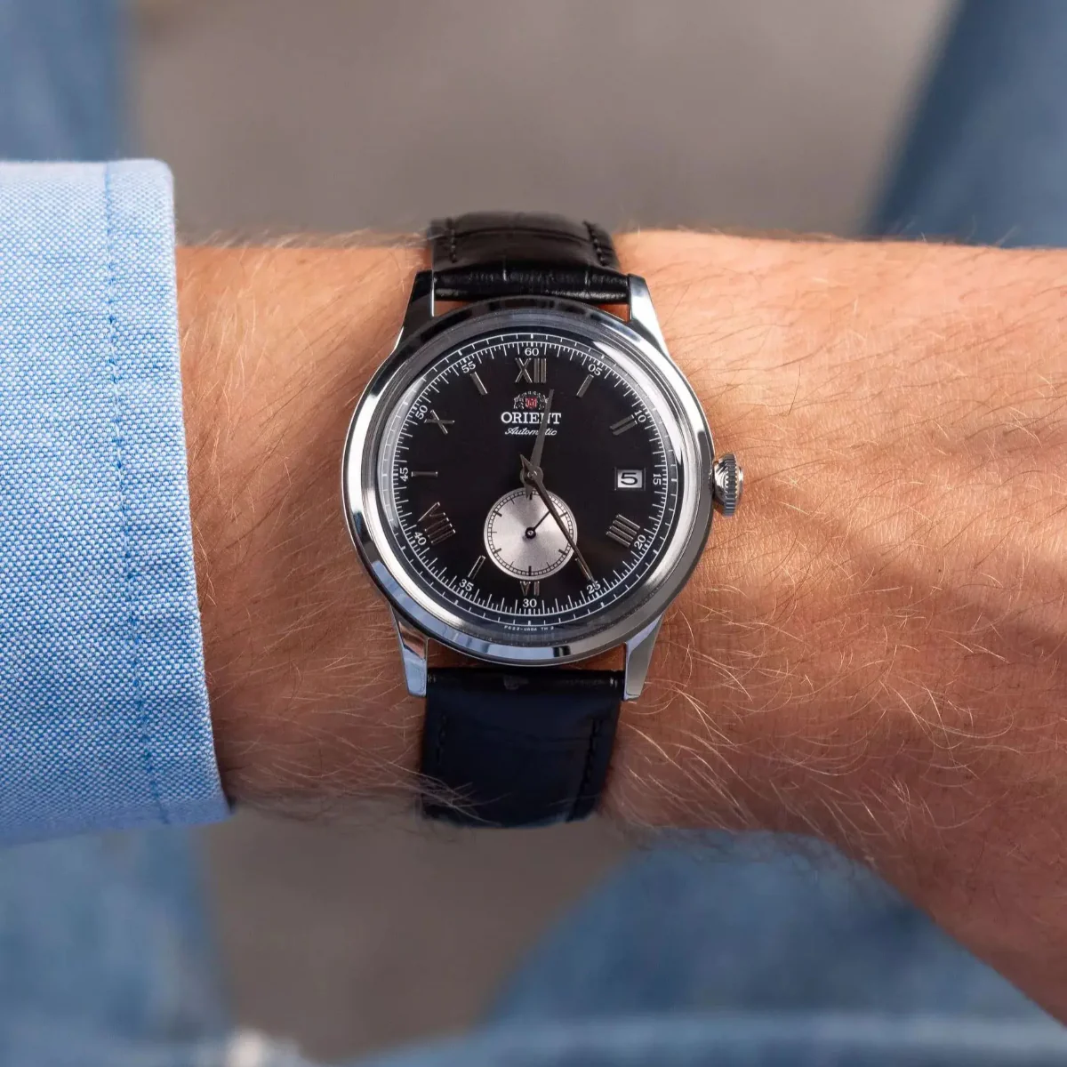 Orient Bambino Classic Vintage Style Version 2 Black Dial Leather Strap Unisex Dress Watch RA-AP0101B30B - Image 2