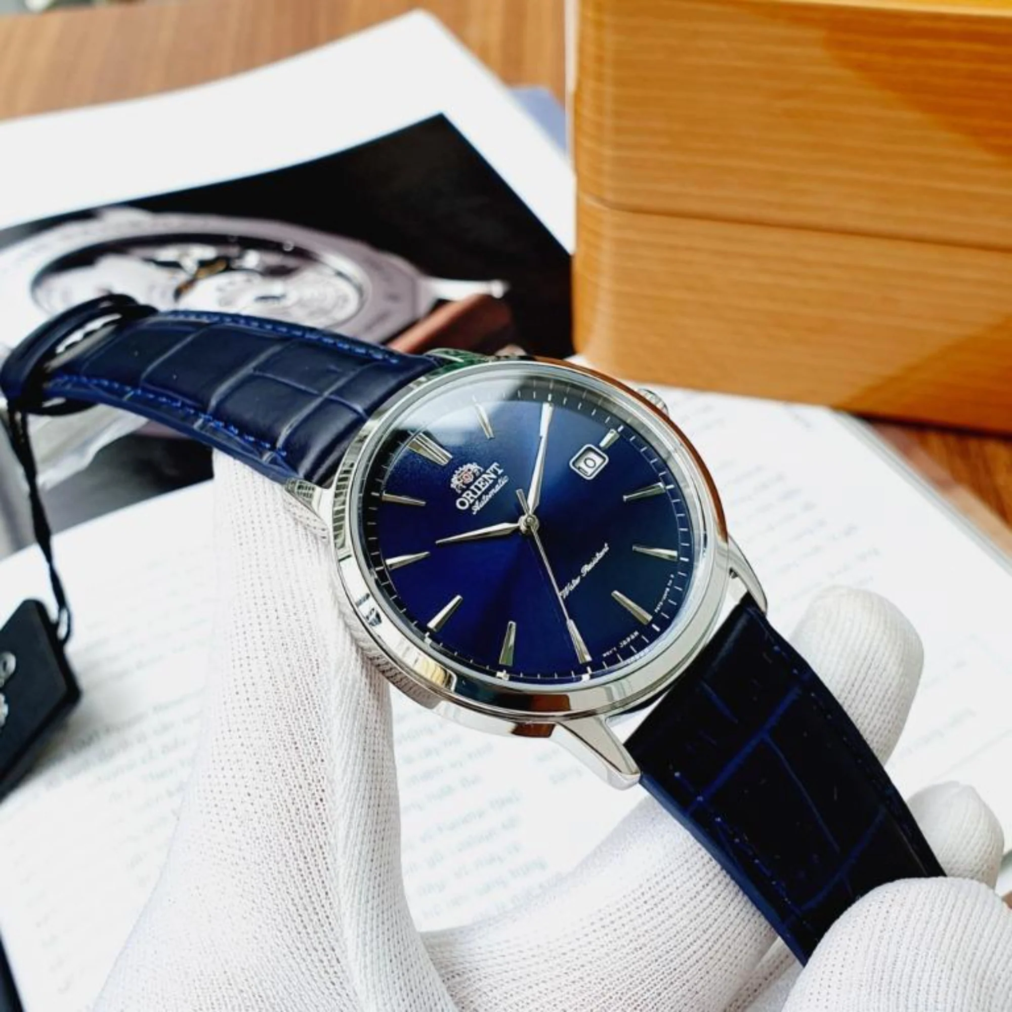 Orient Symphony III Classic Automatic Blue Dial Leather Strap Men’s Watch RA-AC0F06L30B - Image 7
