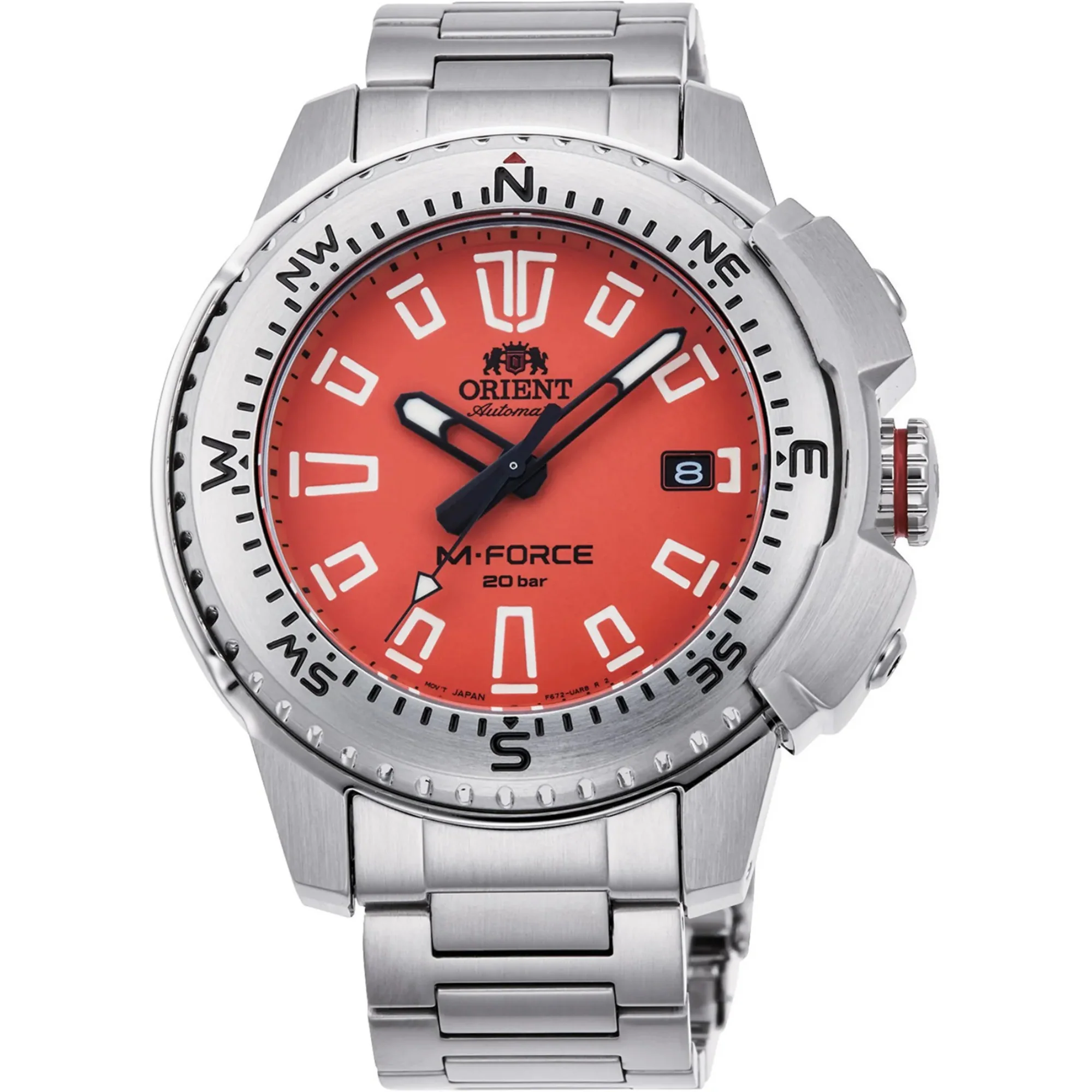 Orient M-Force Automatic Orange Dial Steel Strap Men's Dive Watch RA-AC0N02Y10B