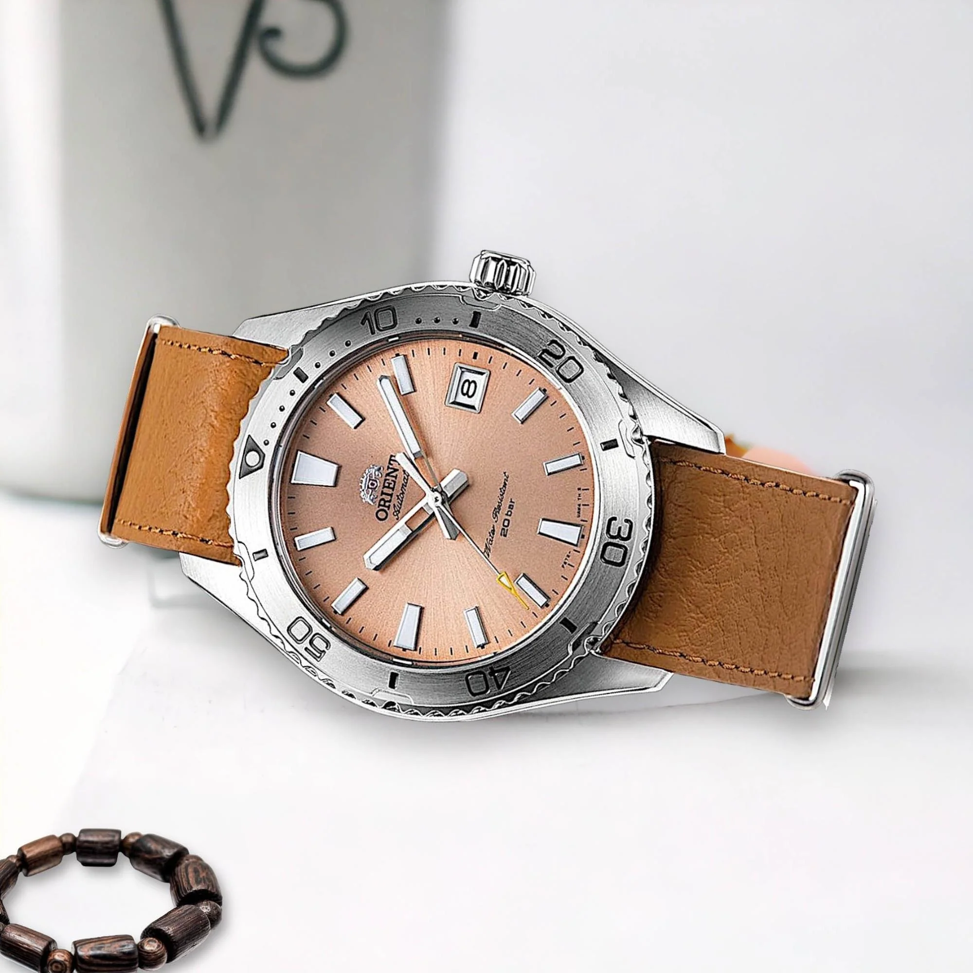 Orient Mako Automatic Apricot Dial Leather Strap Unisex Dive Watch RA-AC0Q05P30B - Image 16