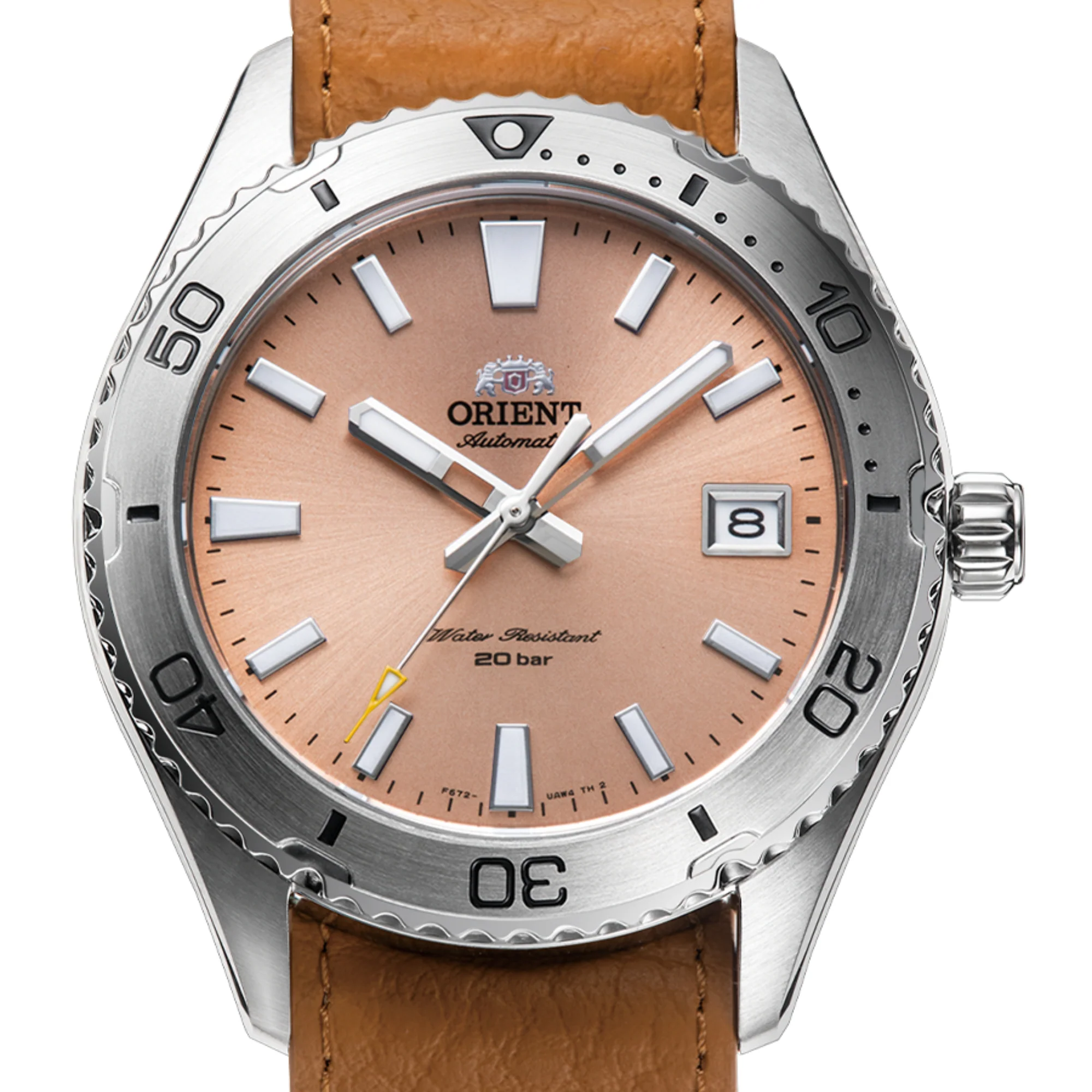 Orient Mako Automatic Apricot Dial Leather Strap Unisex Dive Watch RA-AC0Q05P30B - Image 6