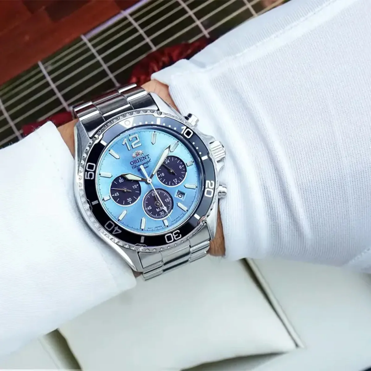 Orient Mako Solar Light Blue Dial Steel Strap Men’s Dive Watch RA-TX0206L10B - Image 8
