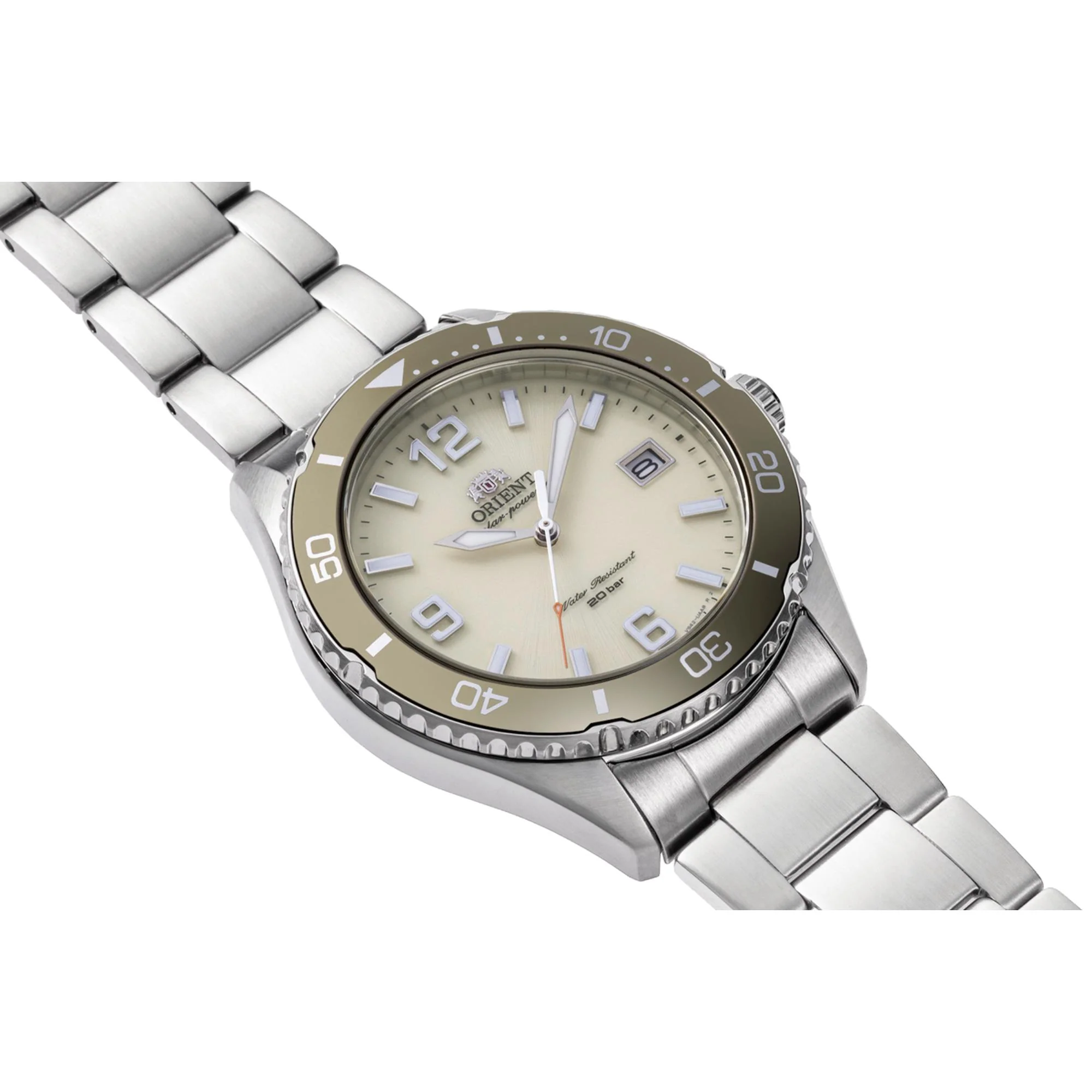 Orient Mako Solar Quartz Ivory Dial Steel Strap Men's Watch RA-WJ0003S10B - Image 2