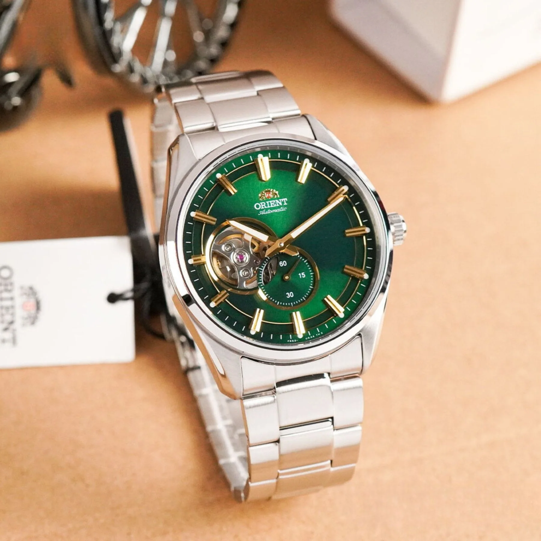 Orient Semi Skeleton Contemporary Green Dial Men’s Watch RA-AR0008E30B - Image 3