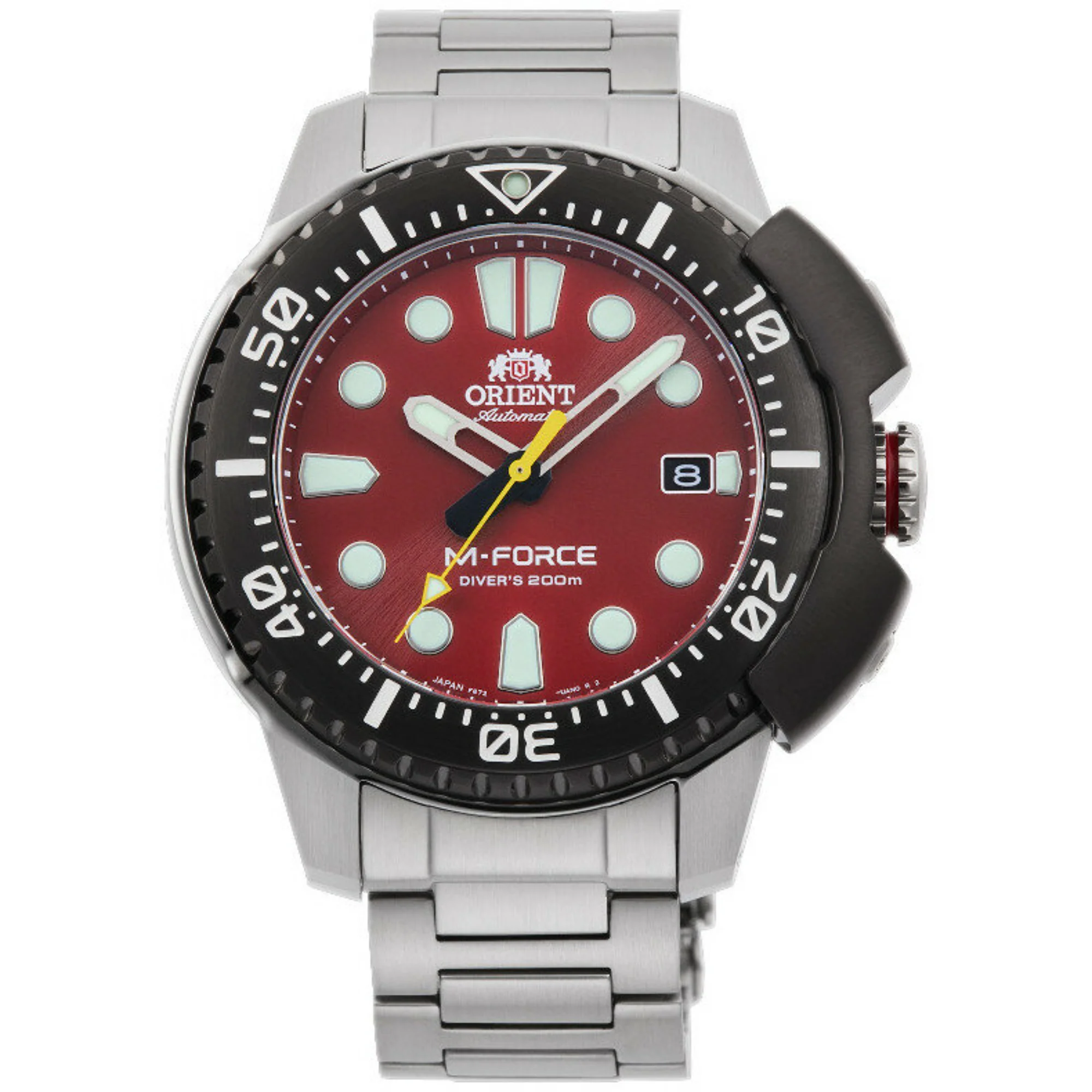 Orient M-Force Diver's Red Dial Stainless Steel Strap Men's Watch RA-AC0L02R30B