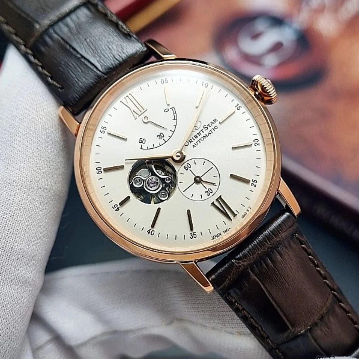 Orient Star Classic Cream Dial Leather Strap Men's Watch RE-AV0001S00B - Image 6