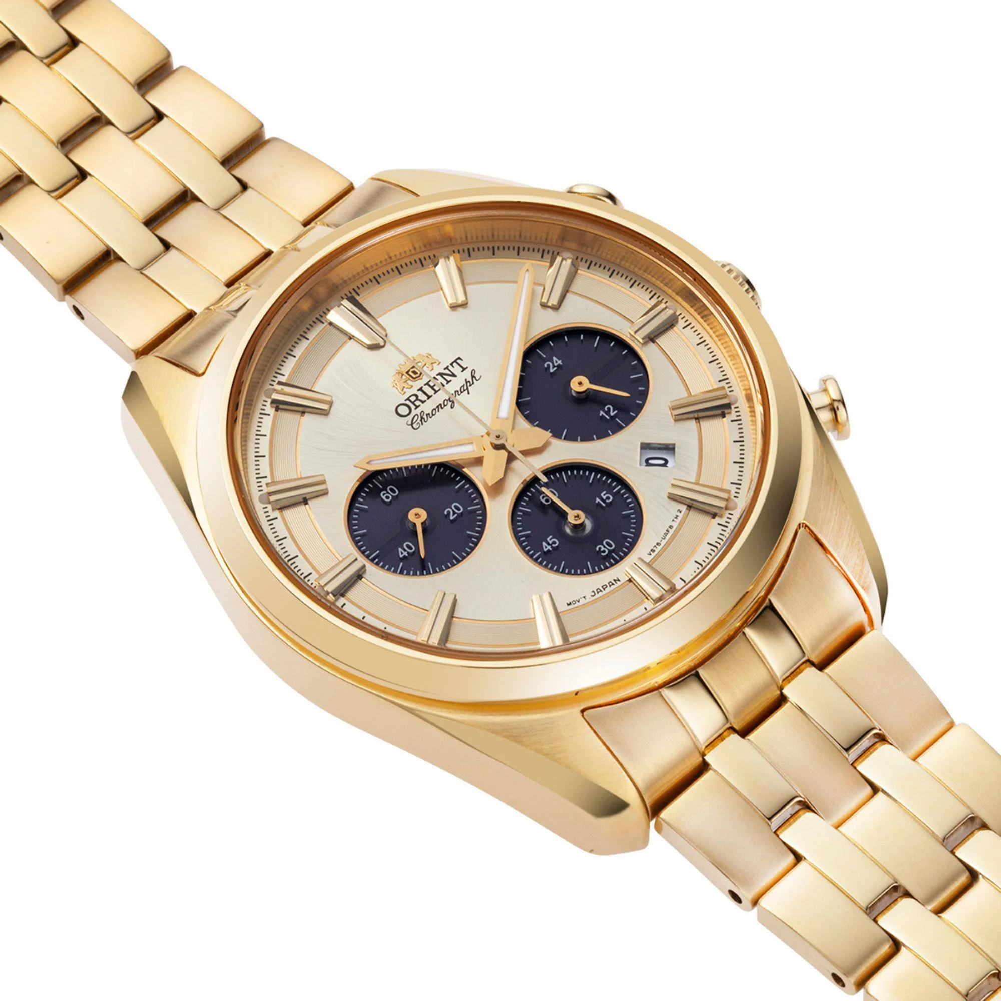 Orient Contemporary Stretto Date Solar Chronograph Champagne Dial Steel Strap Men’s Watch RA-TX0301G10B - Image 4