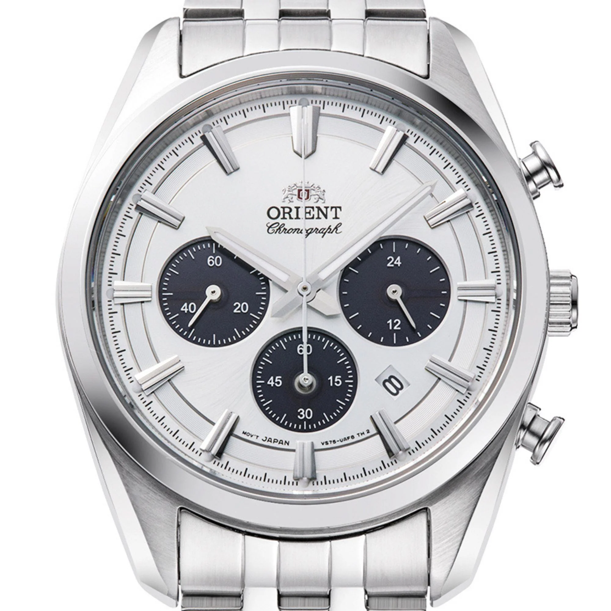 Orient Contemporary Stretto Date Solar Chronograph White Dial Steel Strap Men’s Watch RA-TX0305S10B - Image 5