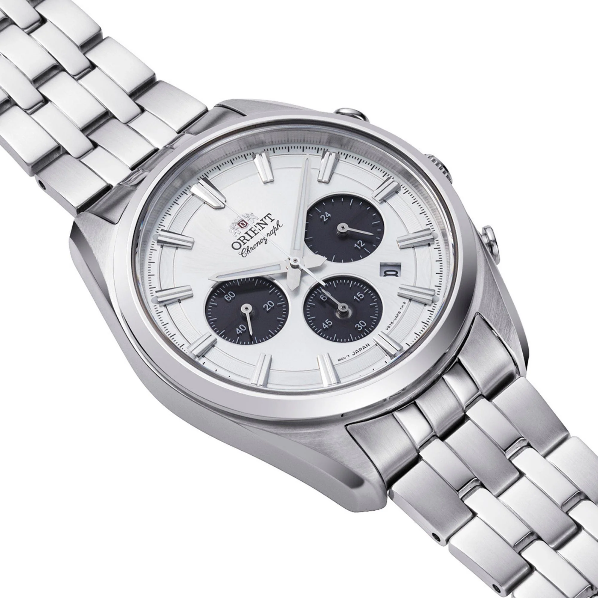 Orient Contemporary Stretto Date Solar Chronograph White Dial Steel Strap Men’s Watch RA-TX0305S10B - Image 6