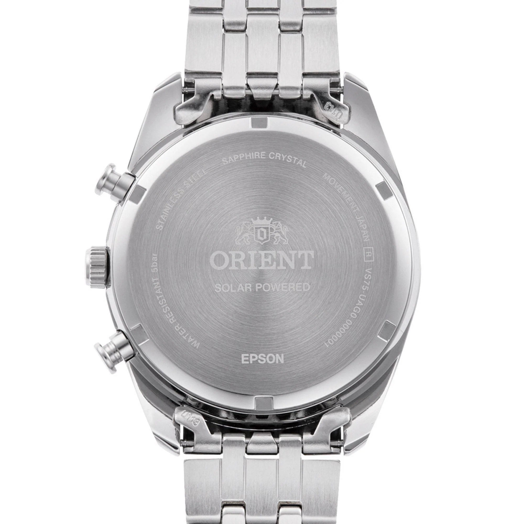Orient Contemporary Stretto Date Solar Chronograph White Dial Steel Strap Men’s Watch RA-TX0305S10B - Image 7