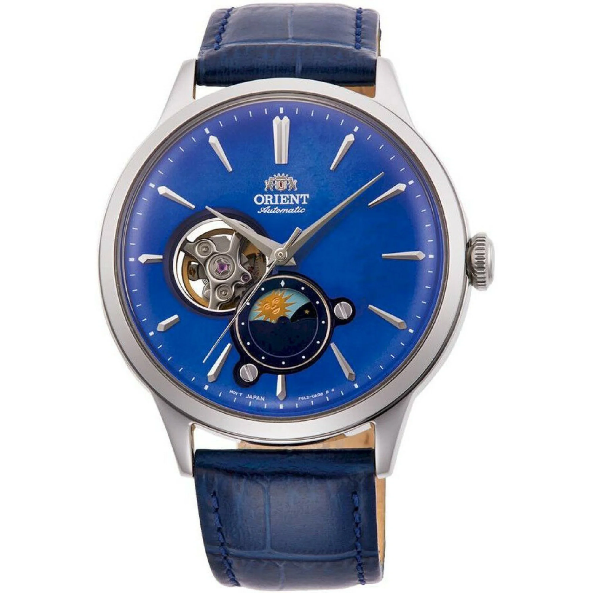 Orient Sun & Moon Phase Automatic Blue Dial Leather Strap Men’s Dress Watch RA-AS0103A30B