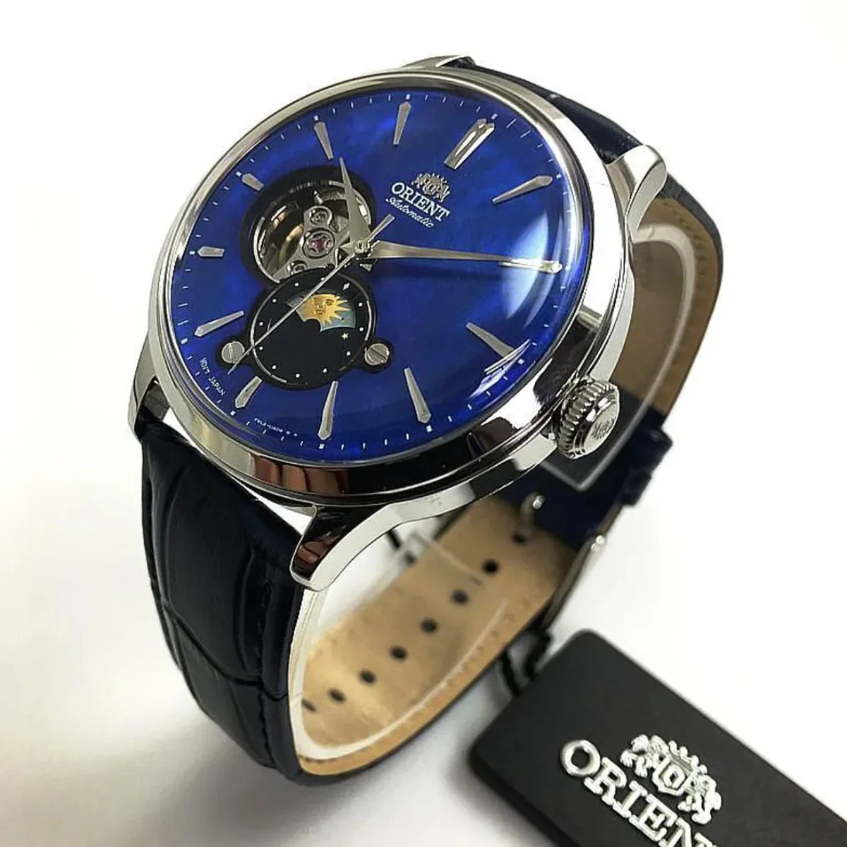 Orient Sun & Moon Phase Automatic Blue Dial Leather Strap Men’s Dress Watch RA-AS0103A30B - Image 10