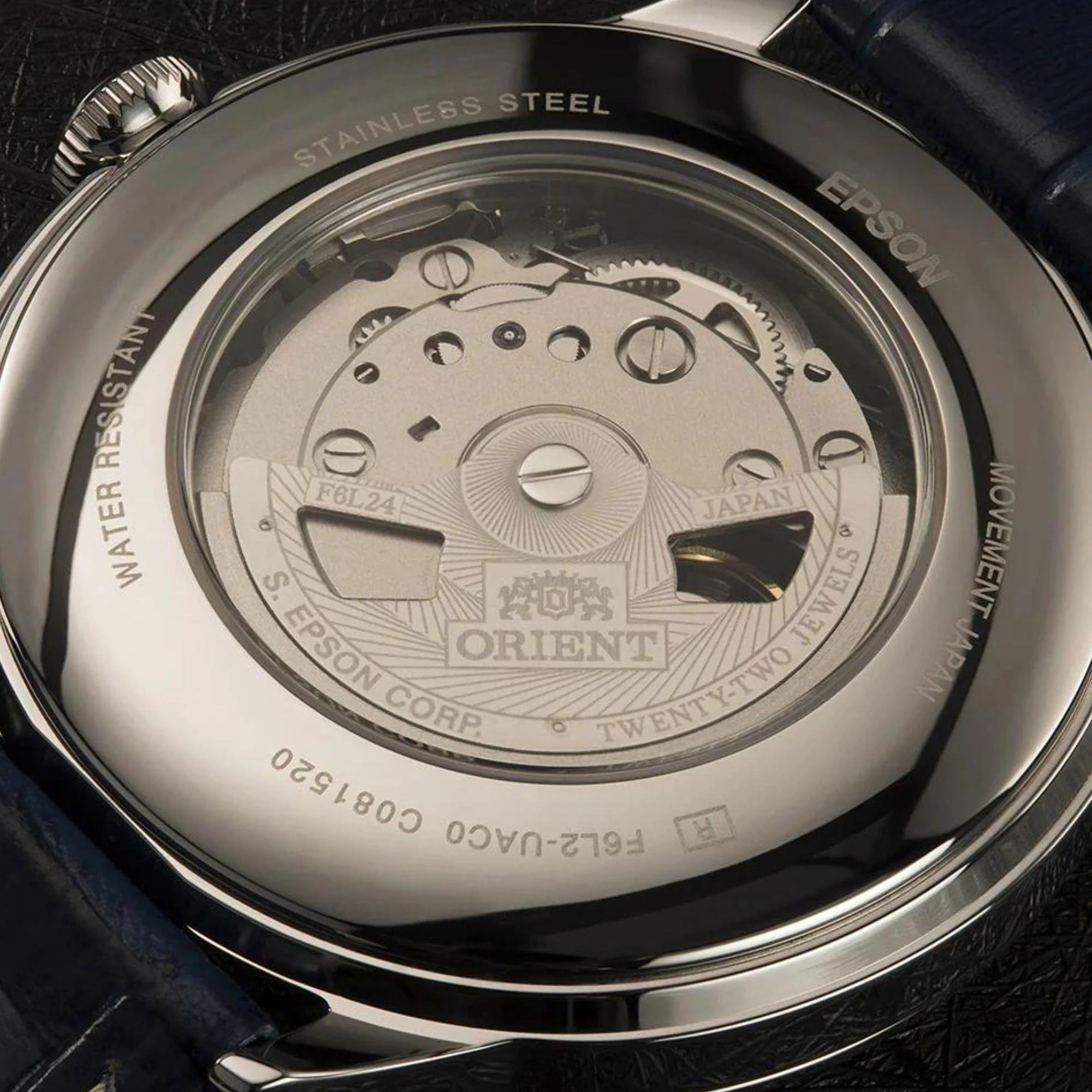 Orient Sun & Moon Phase Automatic Blue Dial Leather Strap Men’s Dress Watch RA-AS0103A30B - Image 5