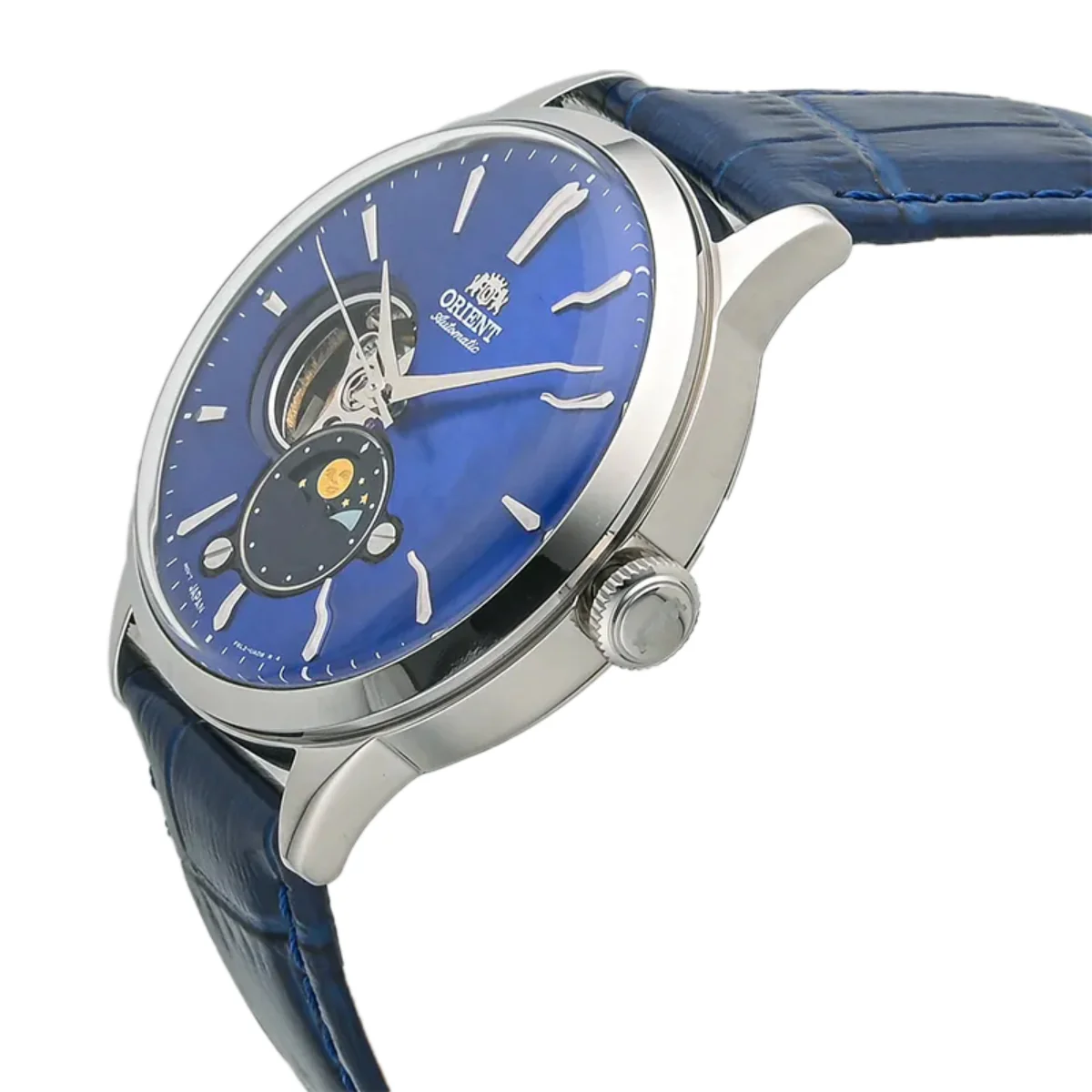 Orient Sun & Moon Phase Automatic Blue Dial Leather Strap Men’s Dress Watch RA-AS0103A30B - Image 8