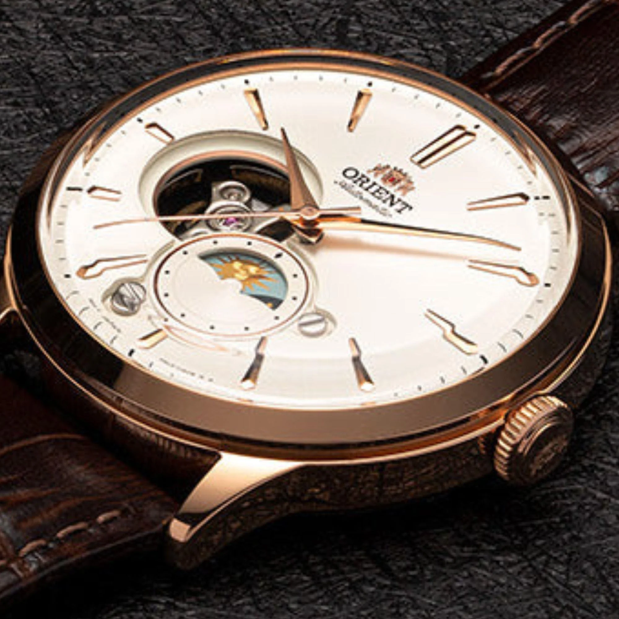 Orient Sun & Moon Phase Automatic White Dial Leather Strap Men’s Watch RA-AS0102S10B - Image 6