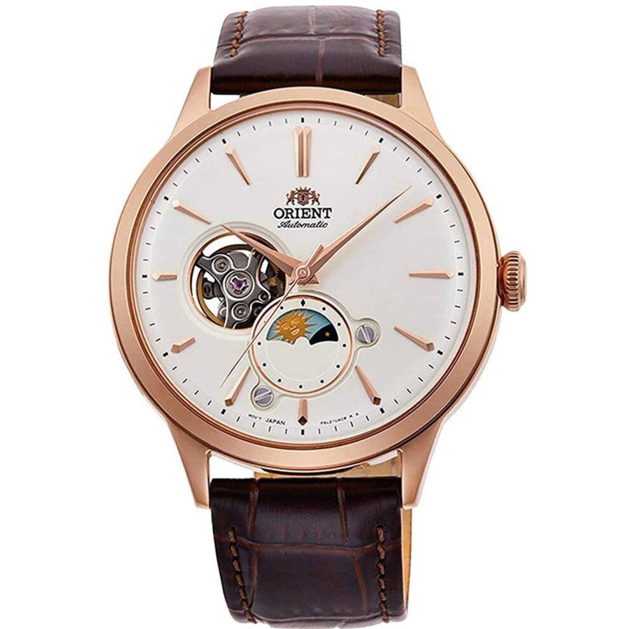 Orient Sun & Moon Phase Automatic White Dial Leather Strap Men’s Watch RA-AS0102S10B - Image 9