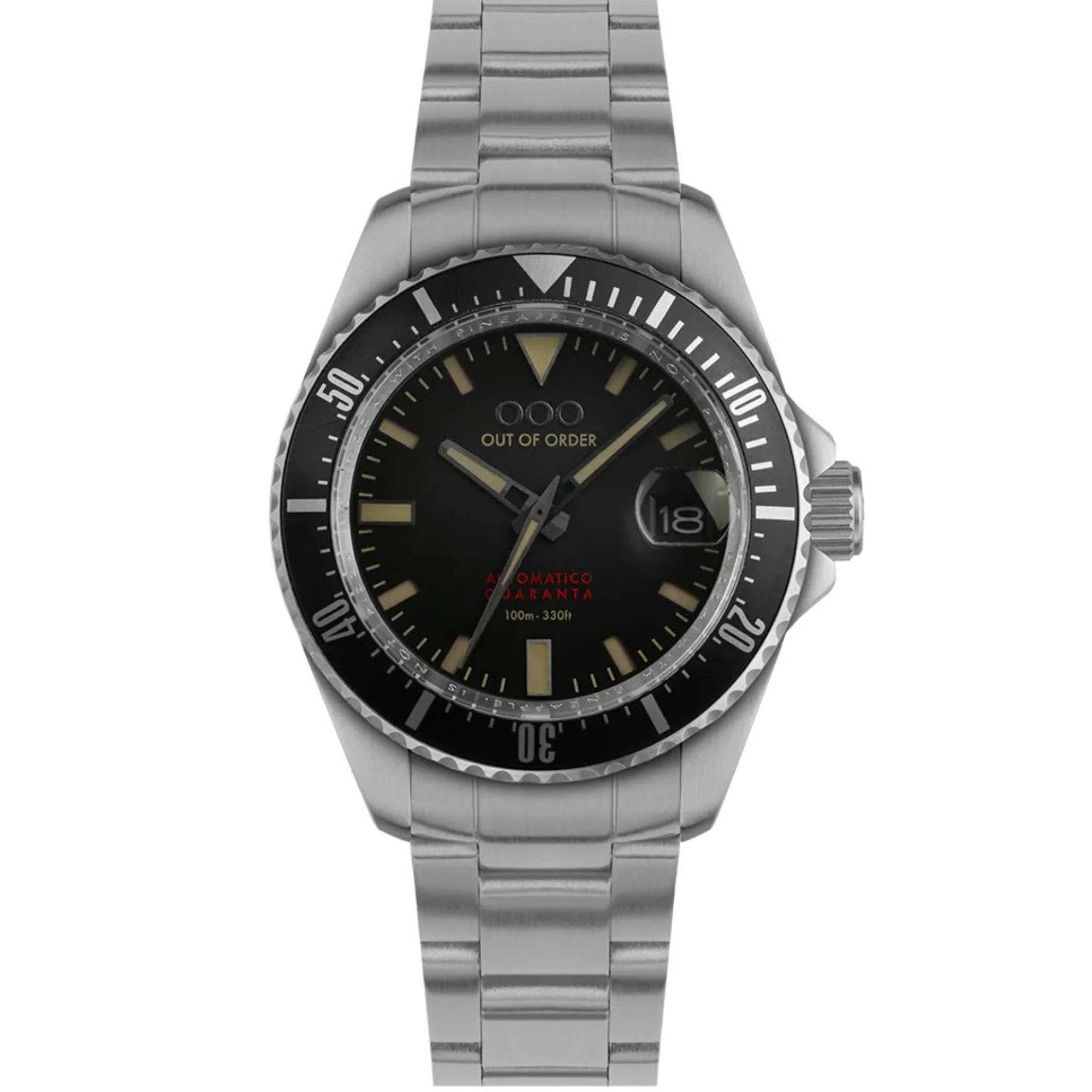 Out Of Order Automatico Quaranta Ultra Brushed Black Dial Steel Strap Men's Watch OOO.001-21.NE.SS