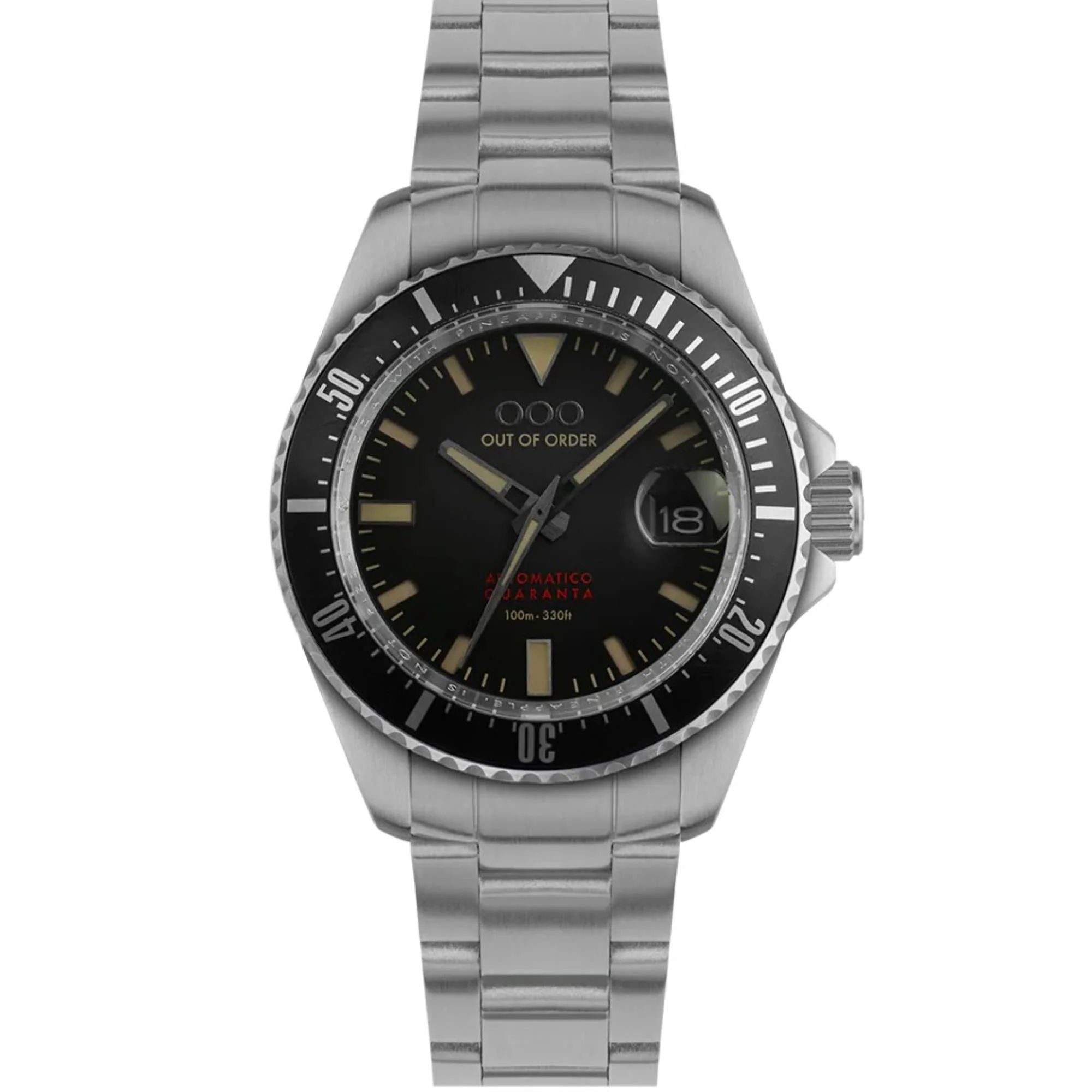 Out Of Order Automatico Quaranta Ultra Brushed Black Dial Steel Strap Men's Watch OOO.001-21.NE.SS - Image 7