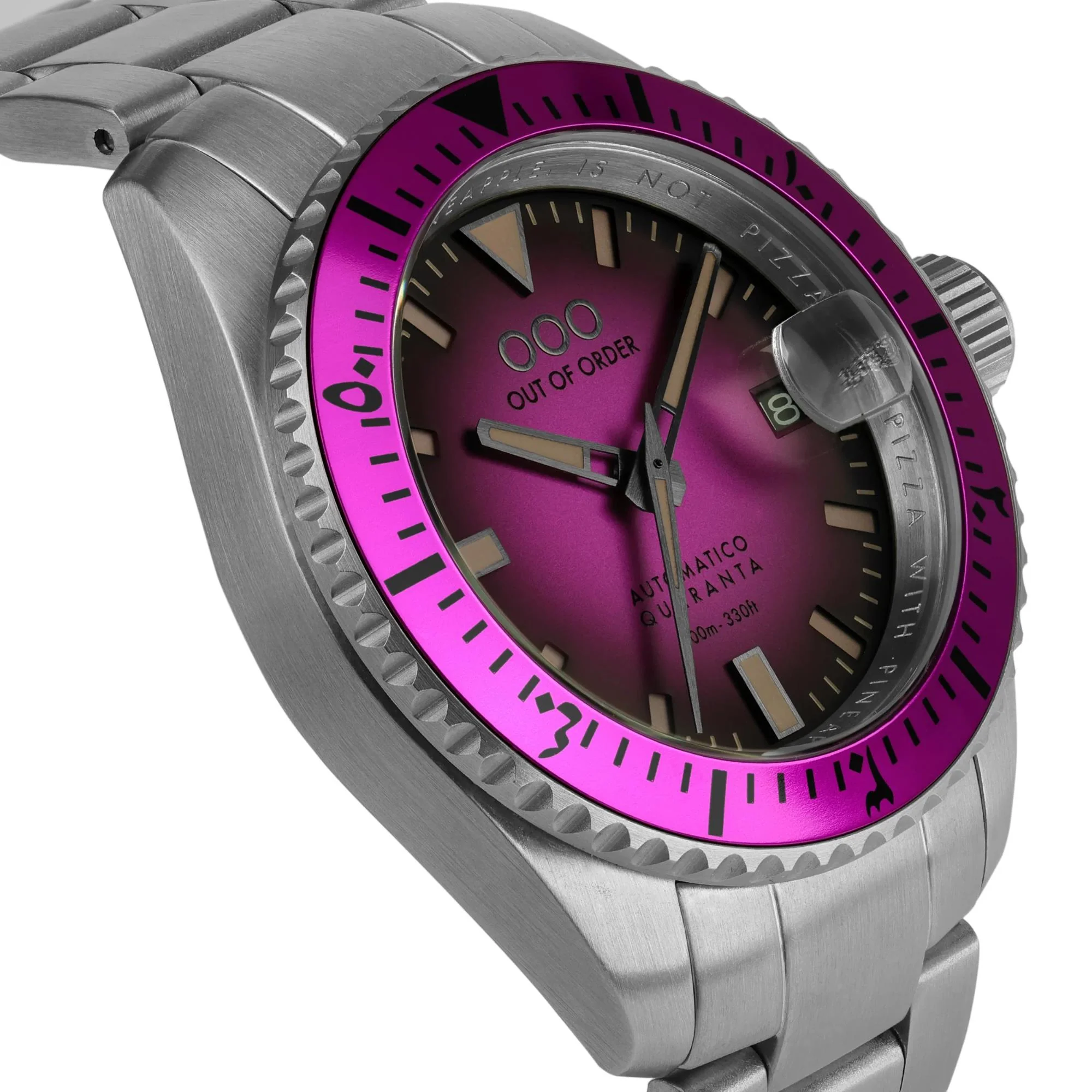 Out of Order Automatico Quaranta Ultra Brushed Magenta Dial Steel Strap Men's Watch OOO.001-21.FX.SS - Image 4