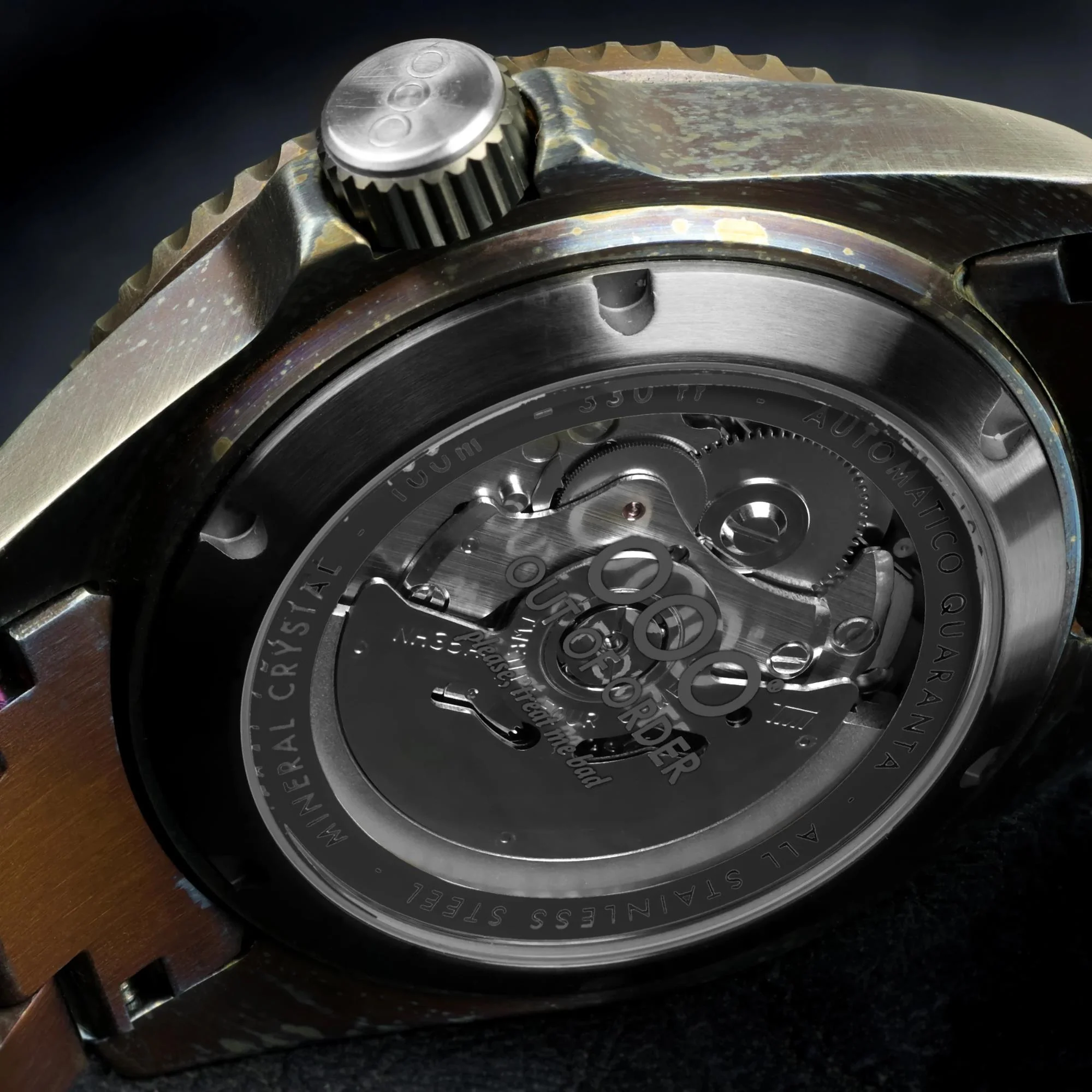 Out of Order Automatico Quaranta Ultra Distressed Automatic Black Dial Steel Strap Men's Watch OOO.001-21.NE - Image 14