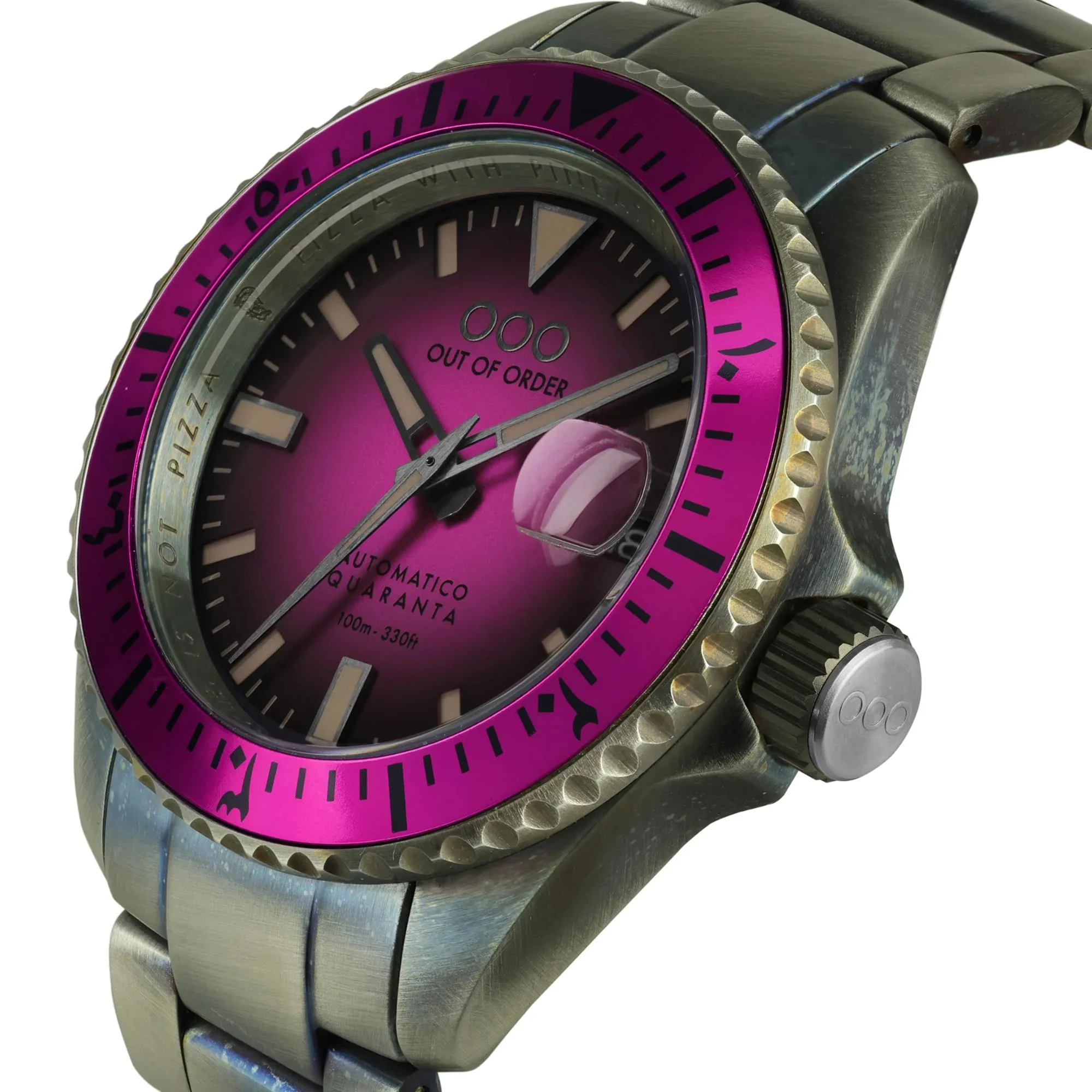 Out of Order Automatico Quaranta Ultra Distressed Automatic Magenta Dial Steel Strap Men's Watch OOO.001-21.FX - Image 3