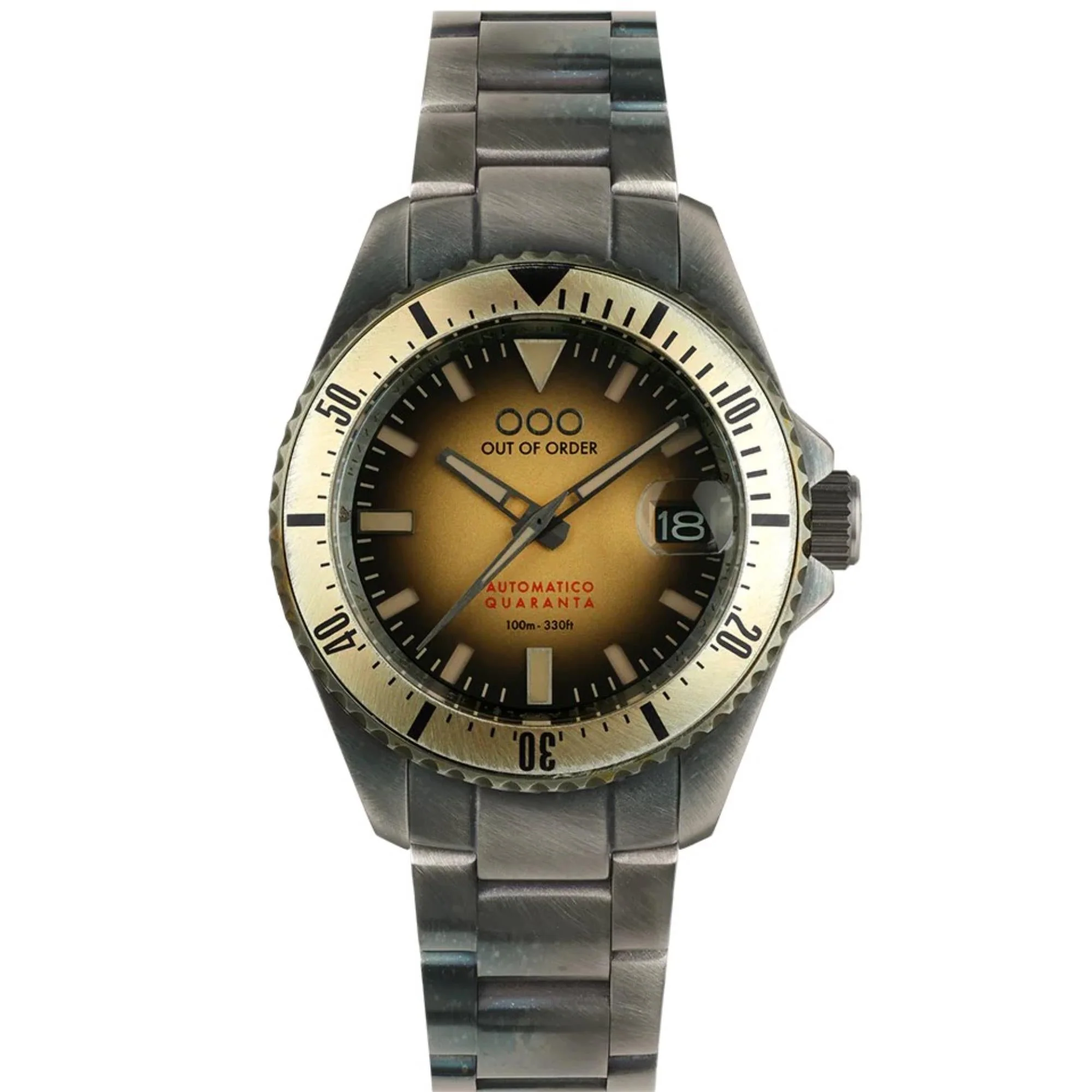 Out of Order Automatico Quaranta Ultra Distressed Automatic Sunburst Sand Dial Steel Strap Men's Watch OOO.001-21.SA - Image 9